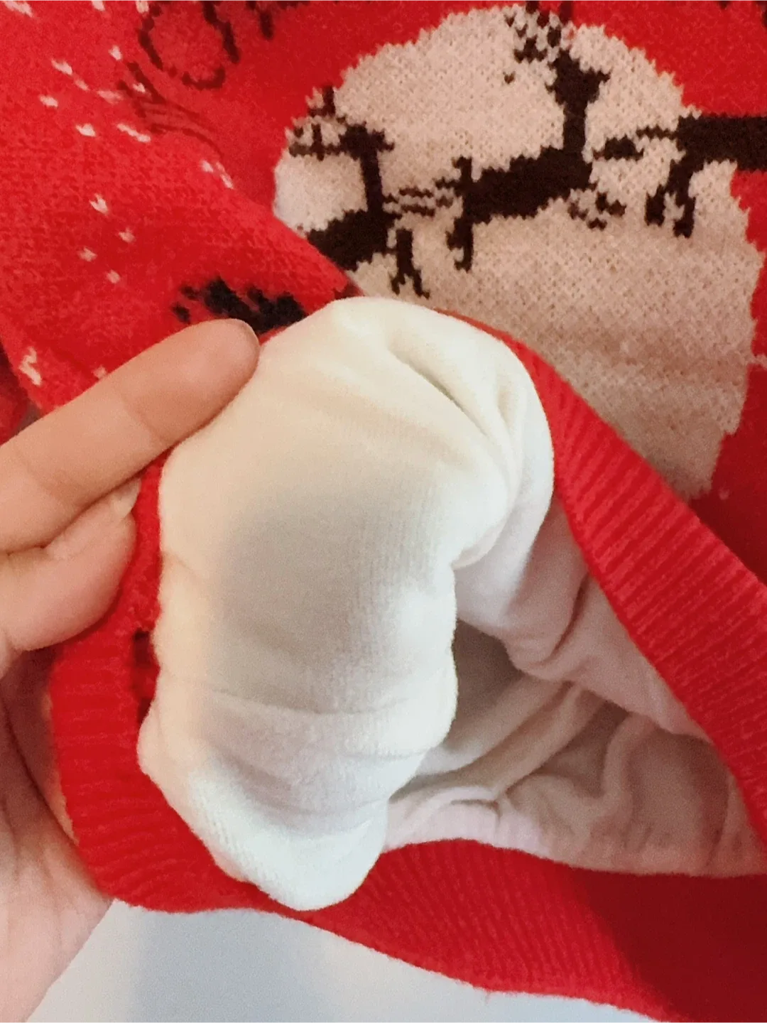 Fleece-lined Red Christmas Sweater with Santa and Reindeer image indicator(3)