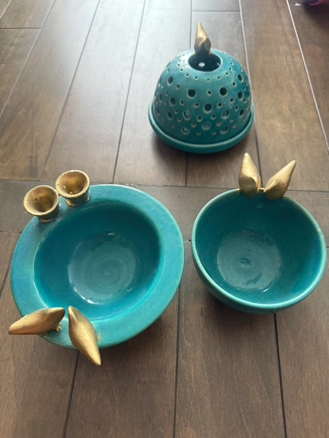 Teal Ceramic Bird Accent Bowls (Set of 3)