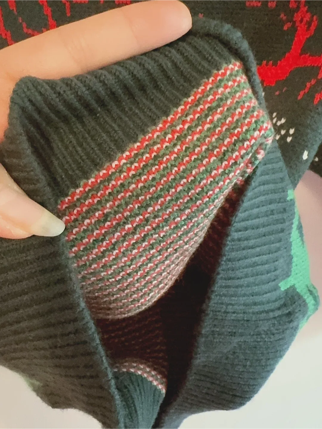 Christmas Sweater - Green with Trees & Reindeer image indicator(3)