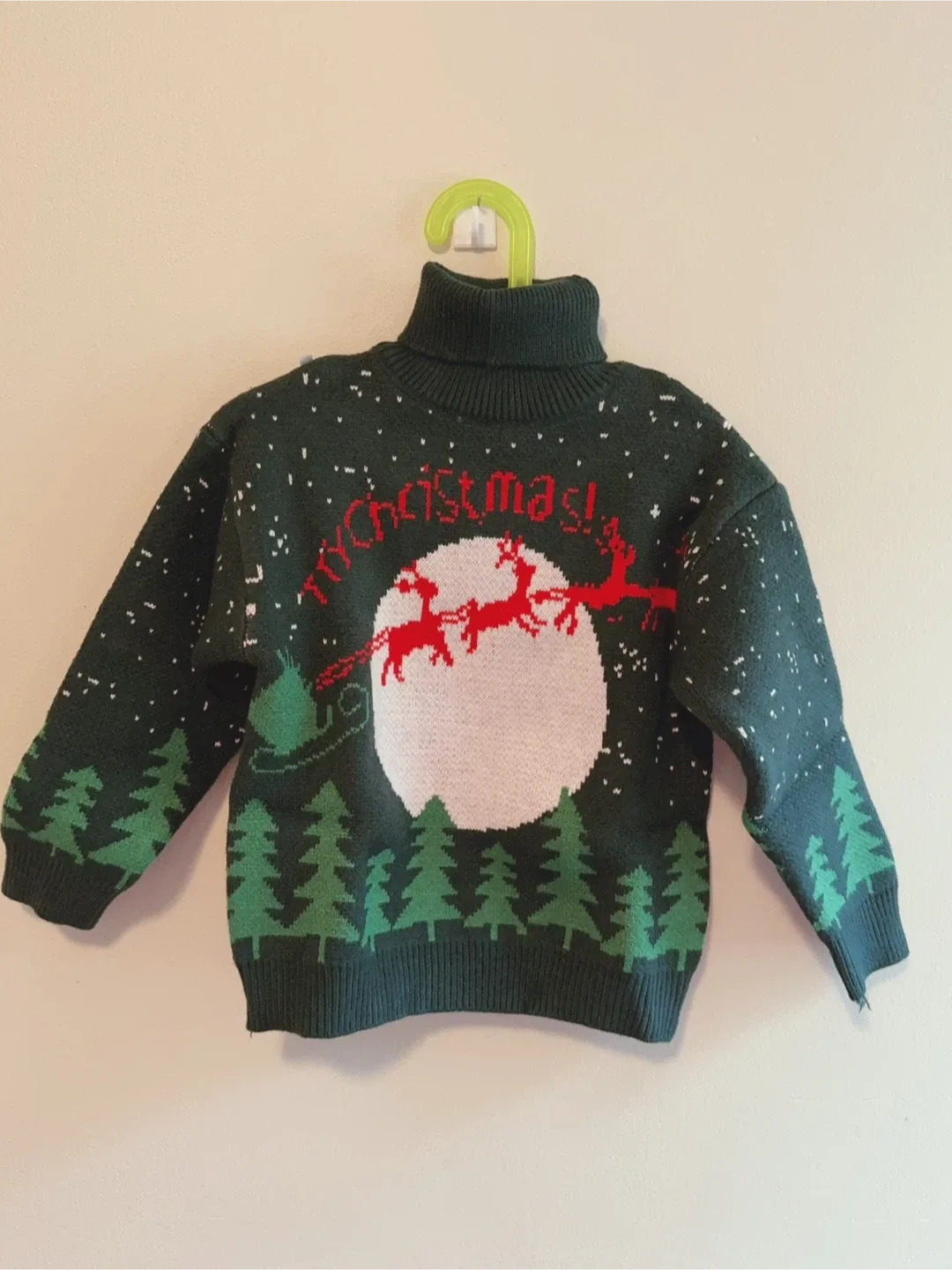 Christmas Sweater - Green with Trees & Reindeer thumbnail