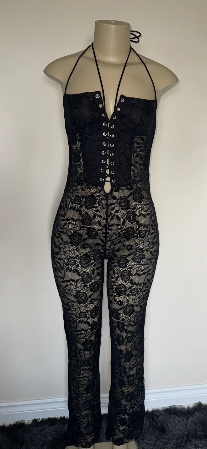 Black Lace Halter Jumpsuit thumbnail