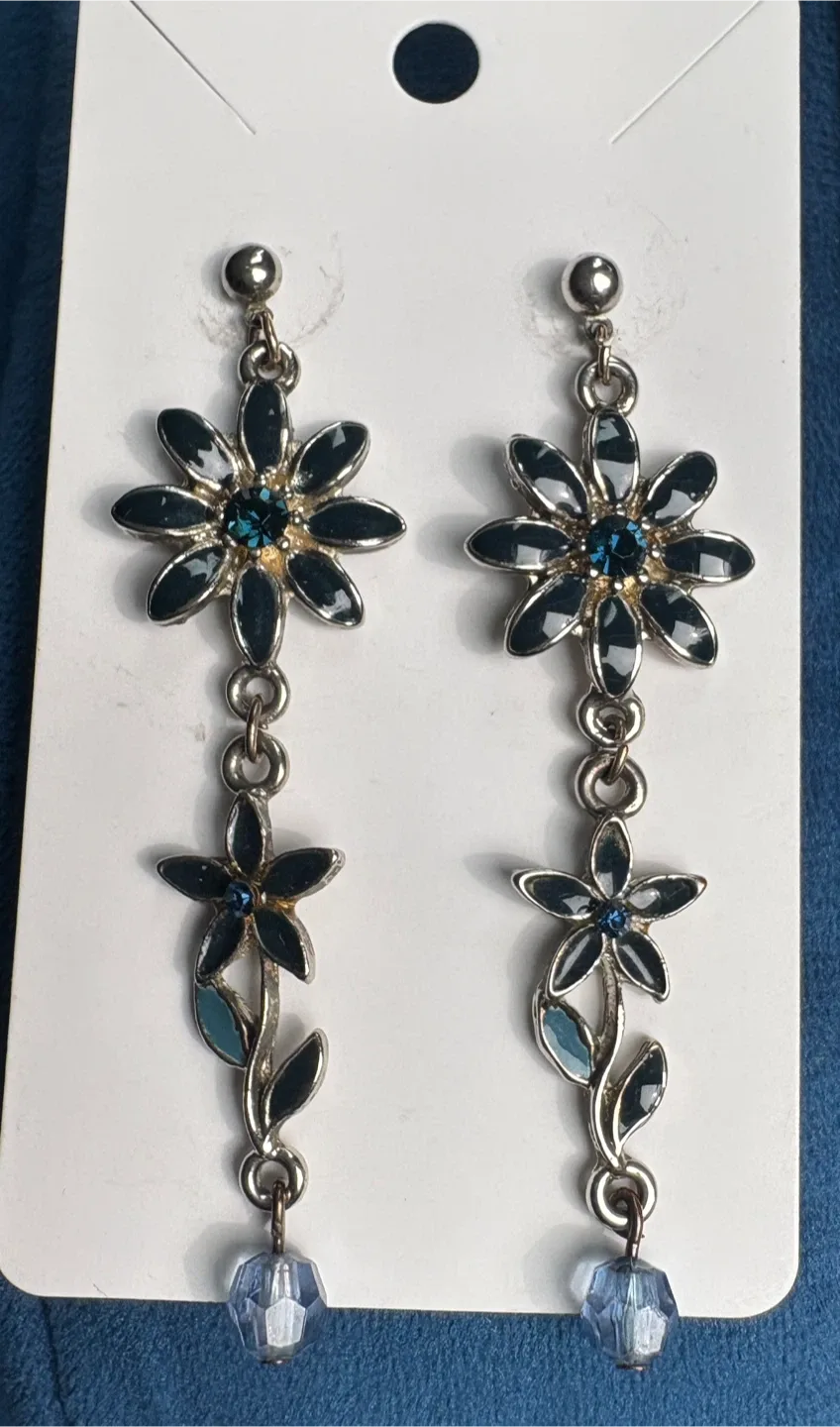 Stunning Flower Drop Earrings - Blue image indicator(2)