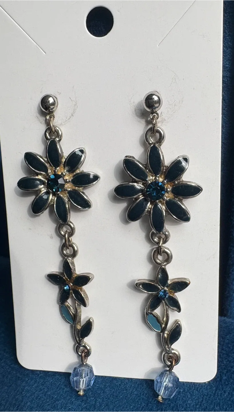 Stunning Flower Drop Earrings - Blue image indicator(3)