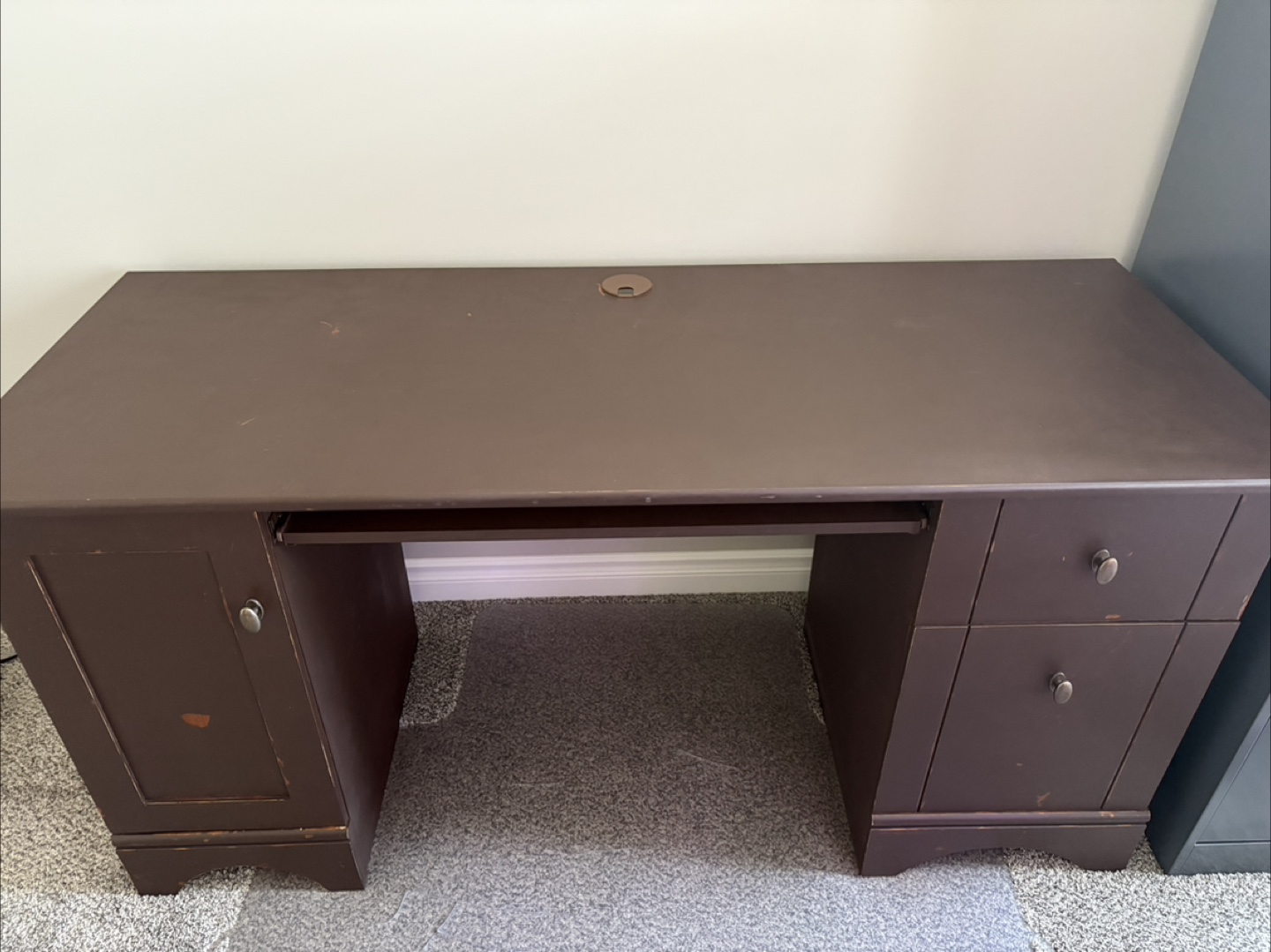 Matte Rustic Brown Wooden Desk with Drawers
