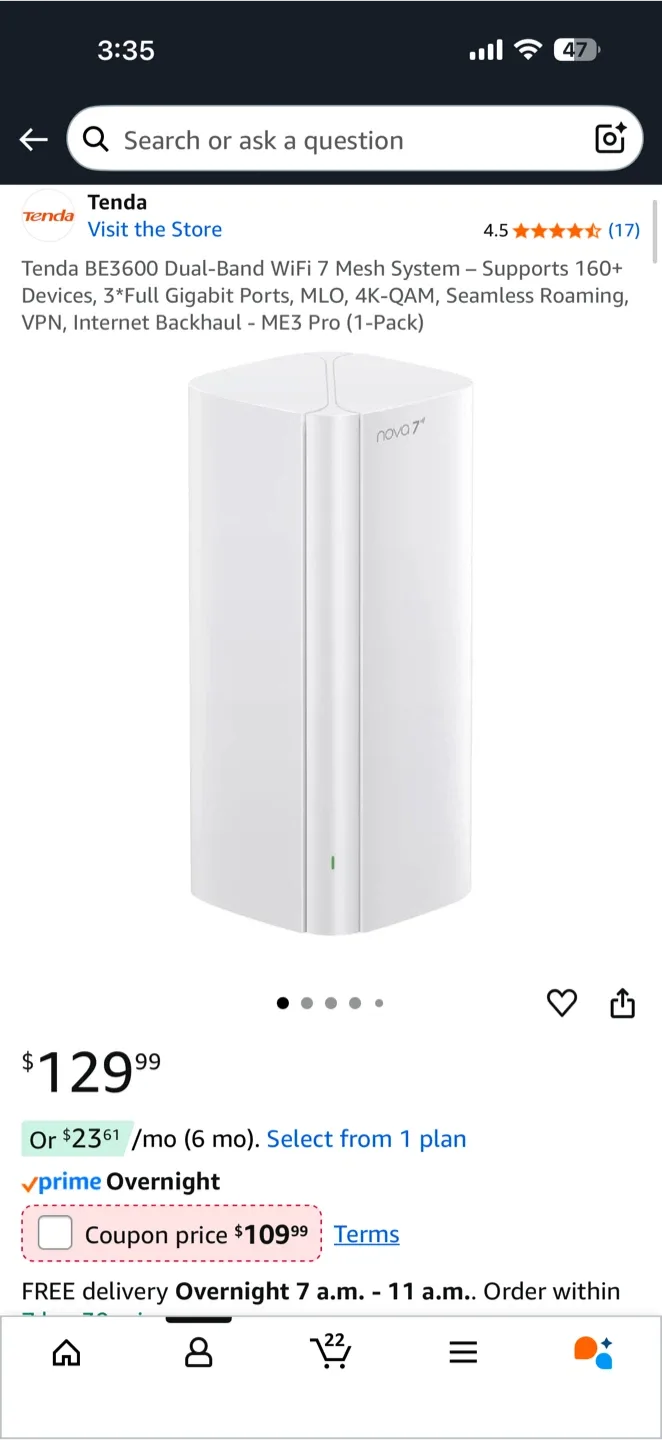 New Tenda Nova BE3600 Whole Home Mesh Wi-Fi 7 System image indicator(3)