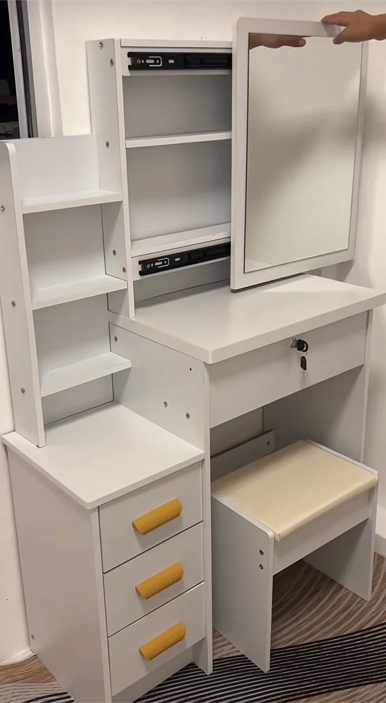 White Vanity Makeup Table with Mirror & Stool image indicator(2)