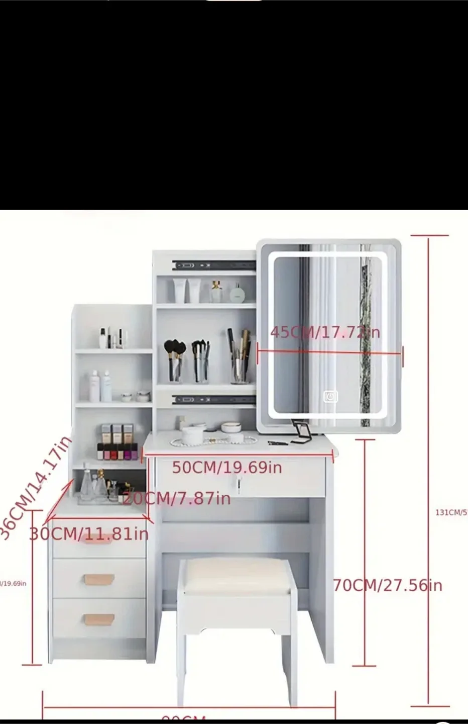 White Vanity Makeup Table with Mirror & Stool image indicator(3)