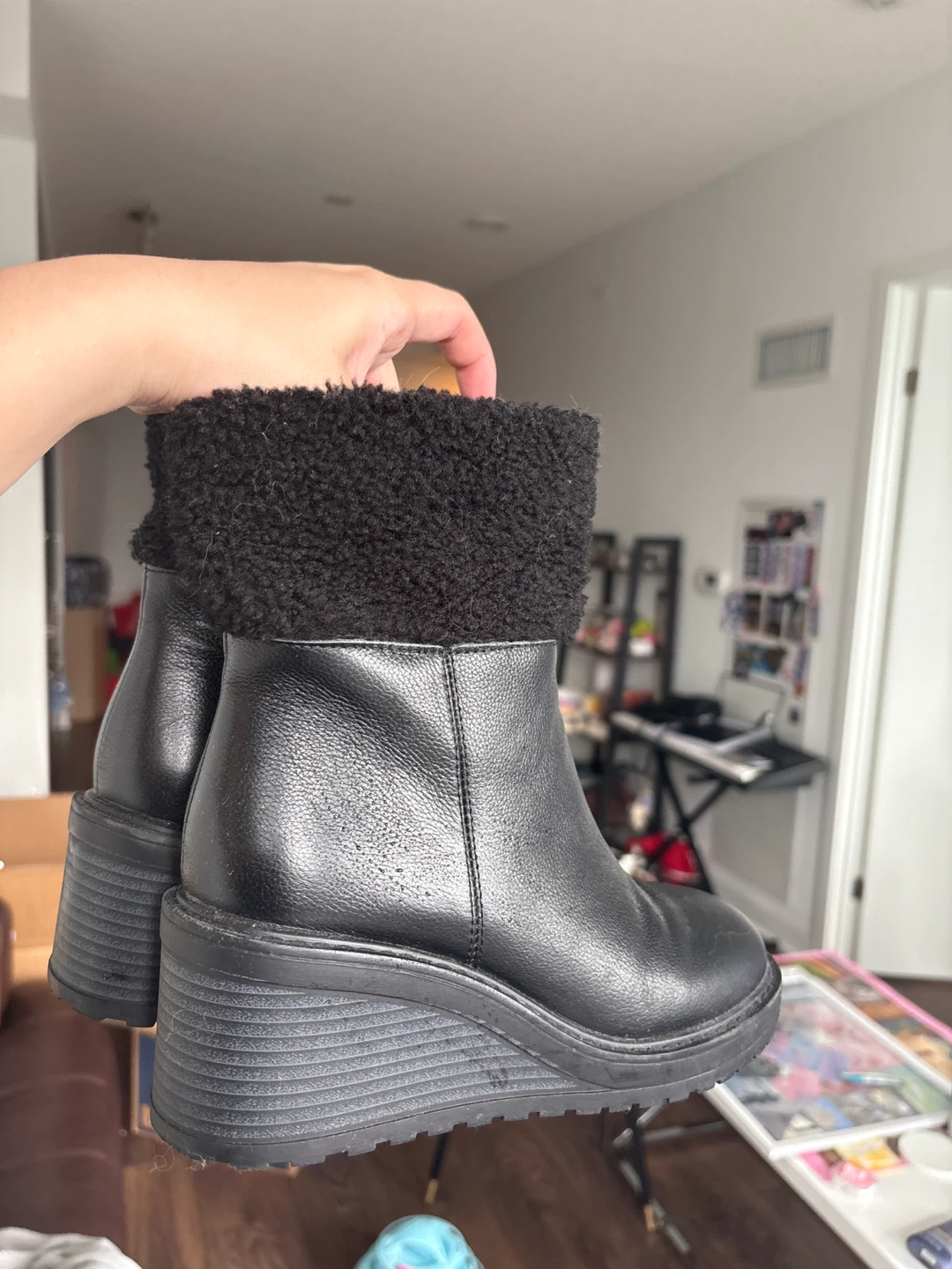 Cute Black Wedge Boots - Size 7