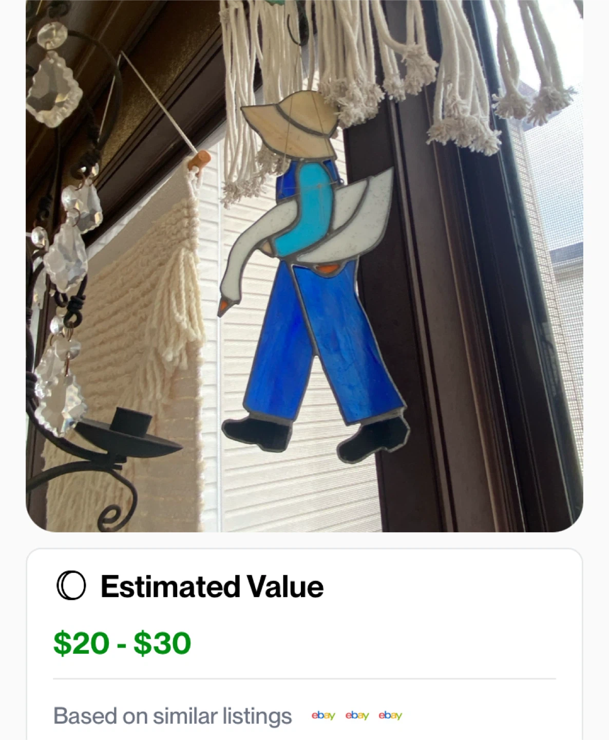 Stained Glass Boy with Goose Window Hanging