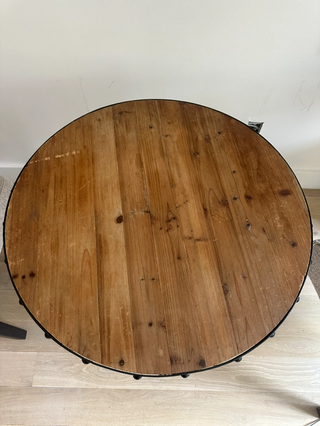 Round Wood Top Table with Bicycle Wheel Base - photo 3