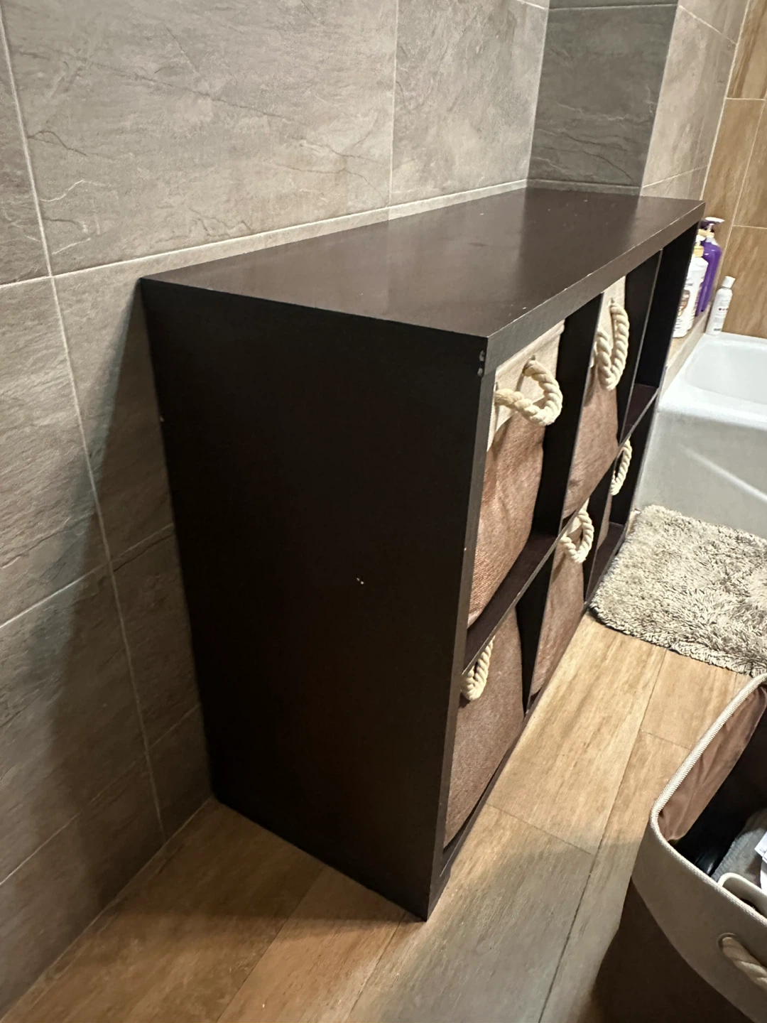 Dark Brown Storage Shelf with 6 Bins - photo 3