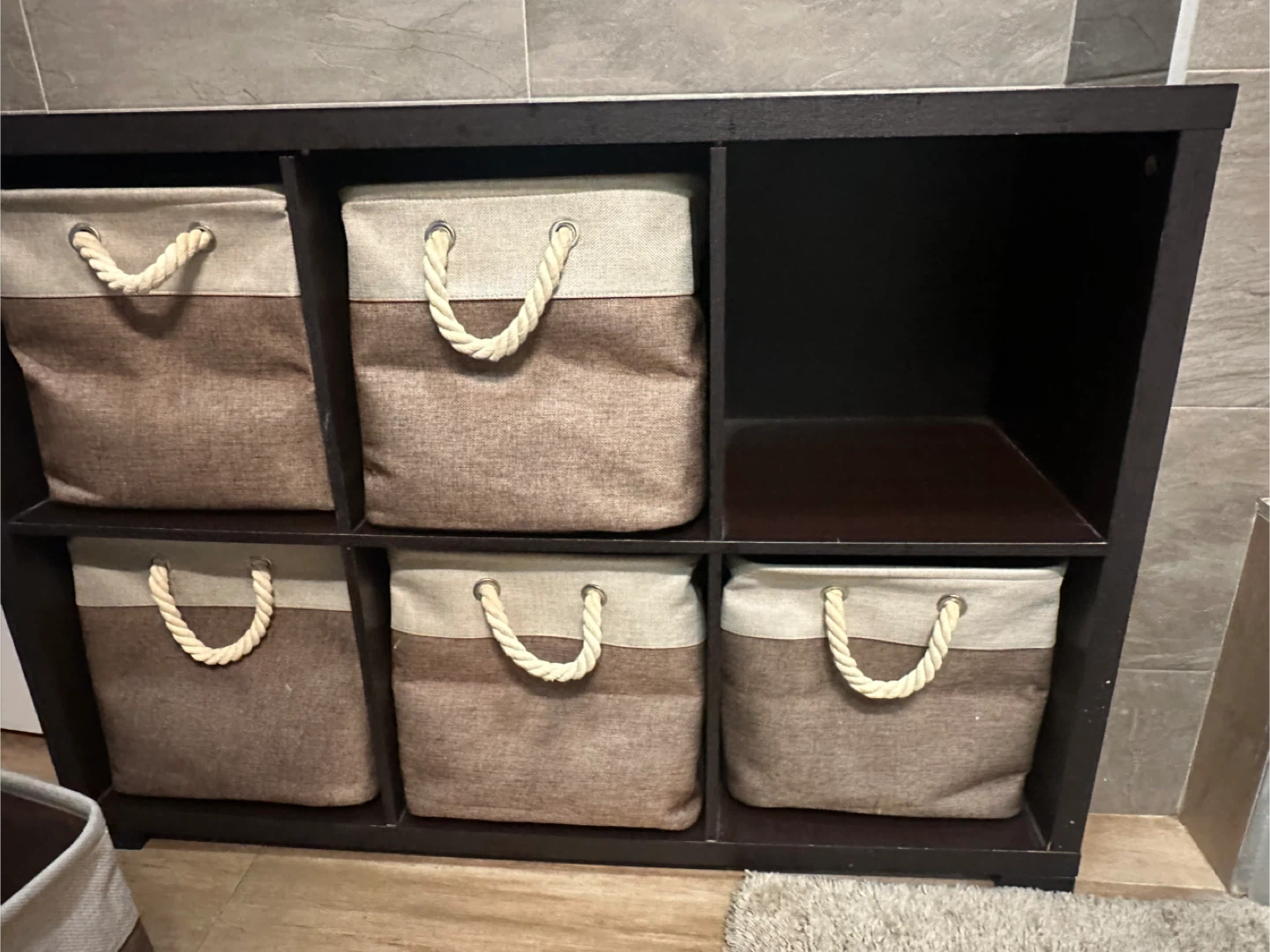 Dark Brown Storage Shelf with 6 Bins - photo 2