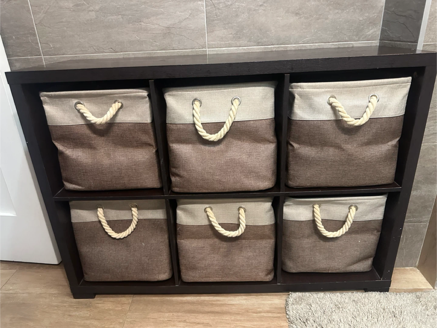 Dark Brown Storage Shelf with 6 Bins