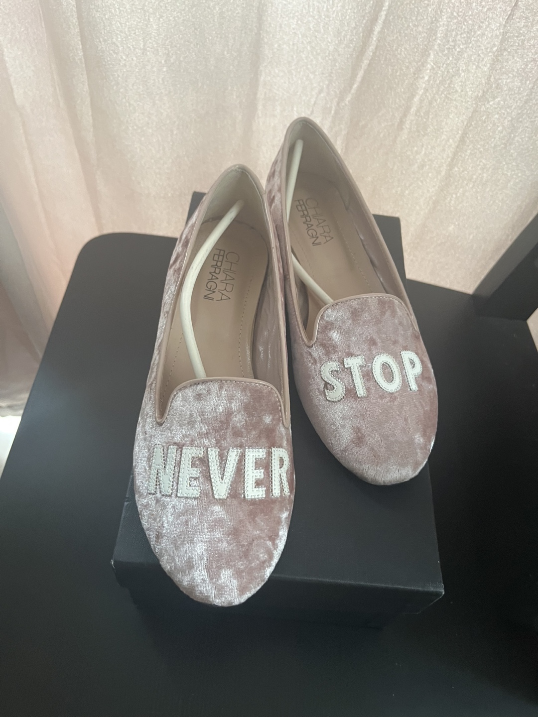 Chiara Ferragni “Never Stop” Velvet Loafers Size 37