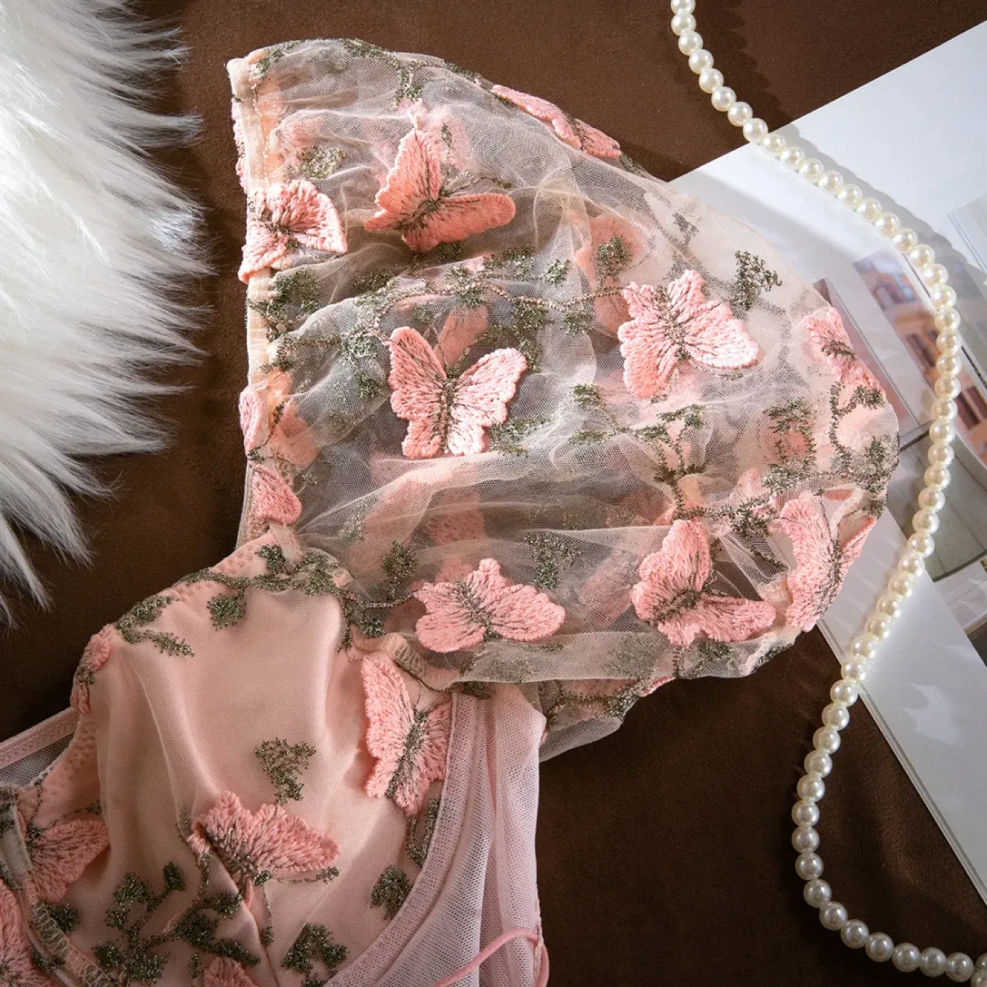 Pink Butterfly Embroidered Mesh Corset Top image indicator(6)