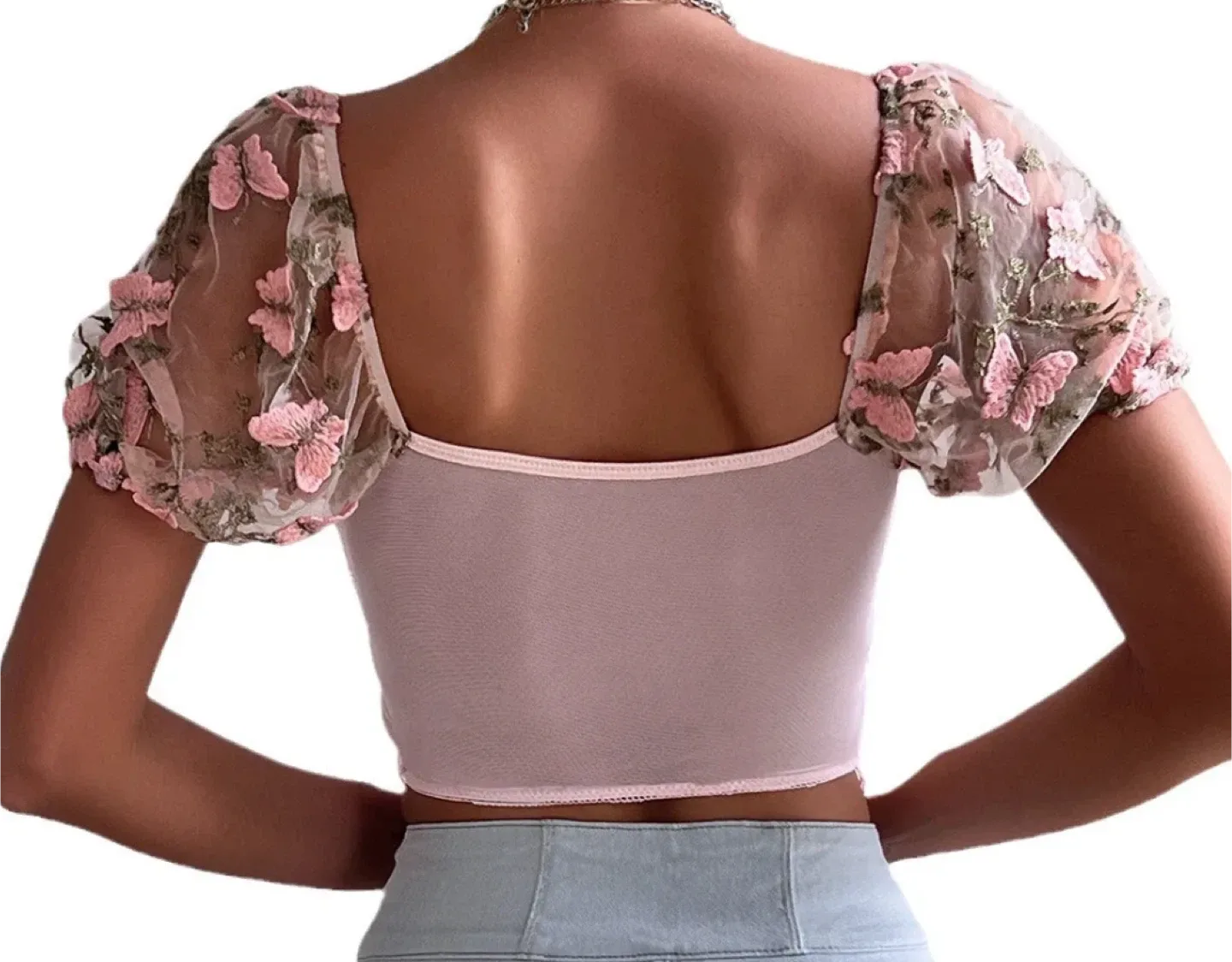Pink Butterfly Embroidered Mesh Corset Top image indicator(8)