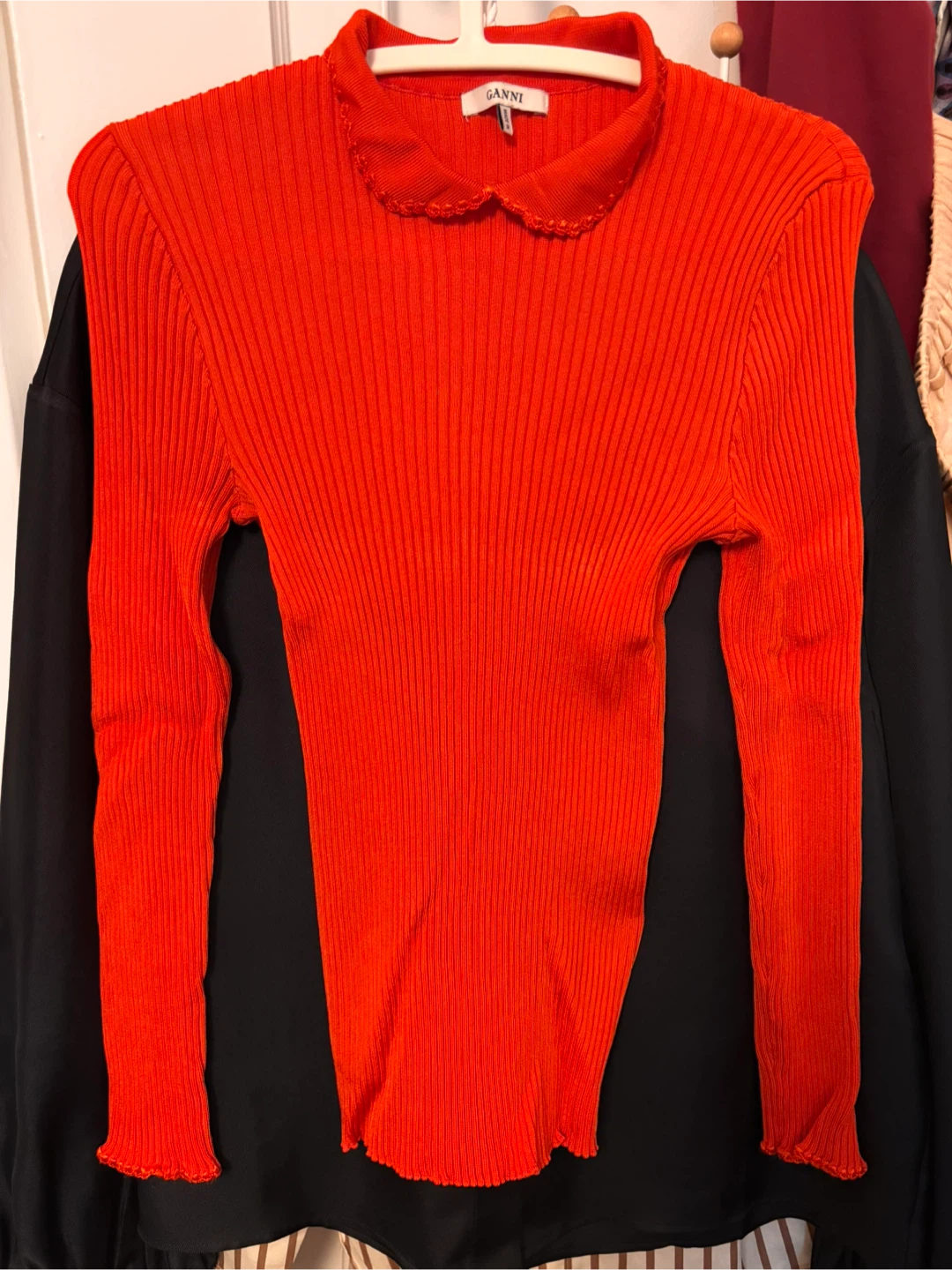 Ganni Orange Ribbed Knit Top - Size M