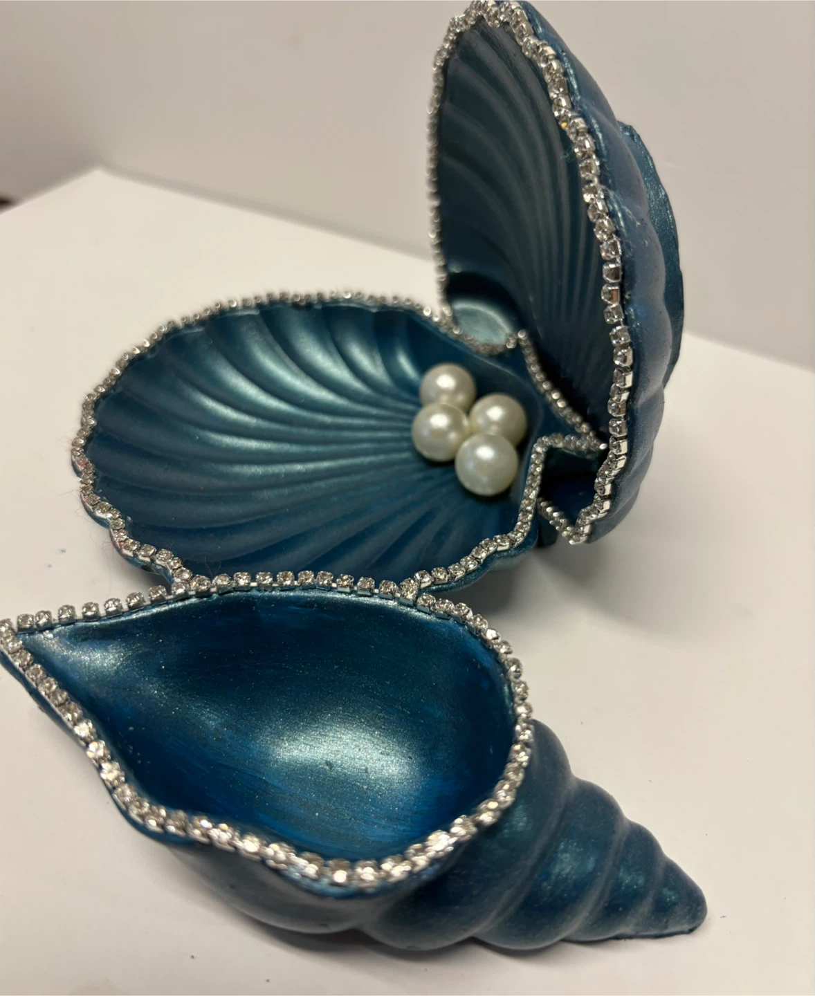 handmade deep ocean blue seashell trinket set |jewelry holder d - photo 4