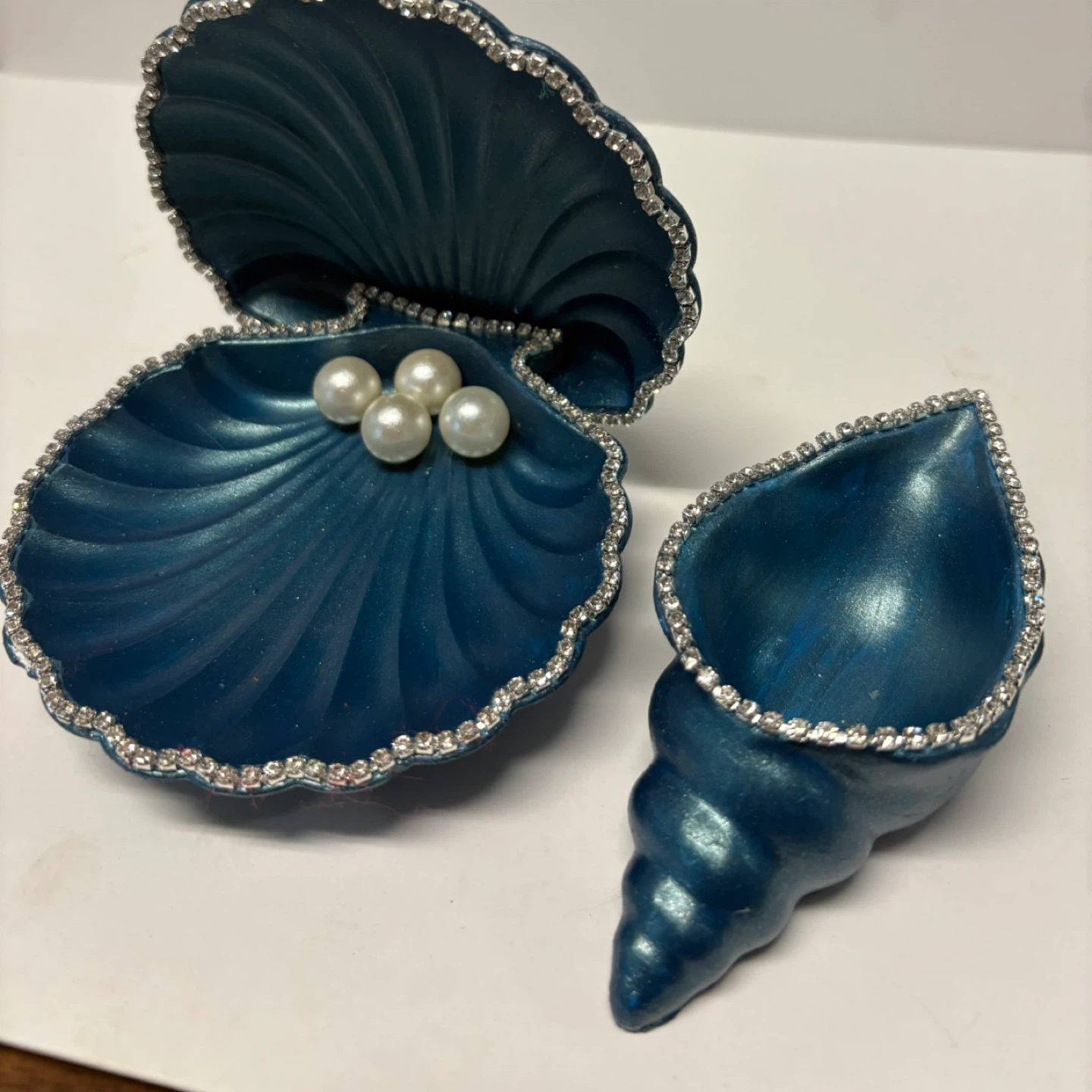 handmade deep ocean blue seashell trinket set |jewelry holder d - photo 5