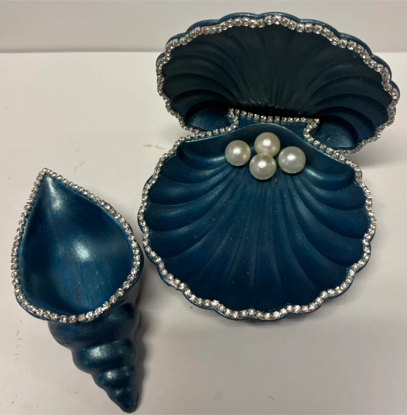 handmade deep ocean blue seashell trinket set |jewelry holder d - photo 3