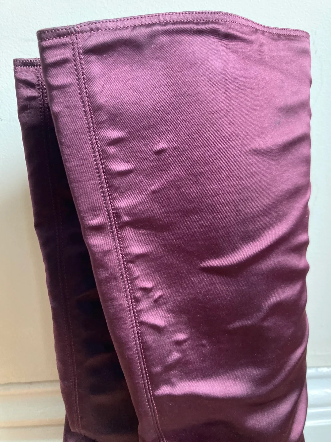 Burgundy Satin Knee High Boots image indicator(4)