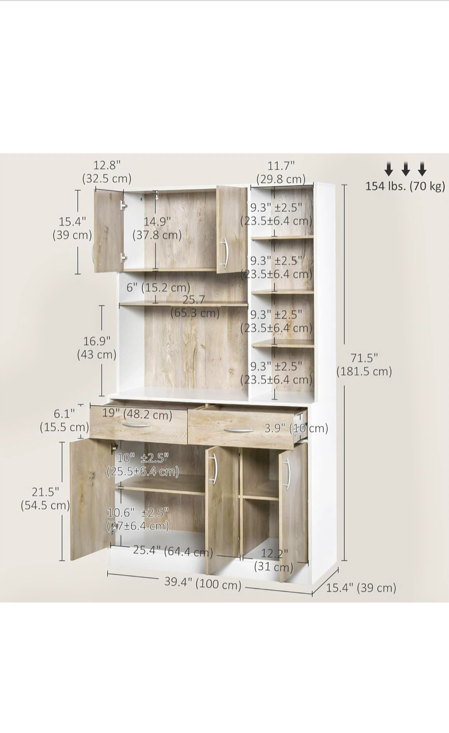 White & Wood Grain Hutch Cabinet