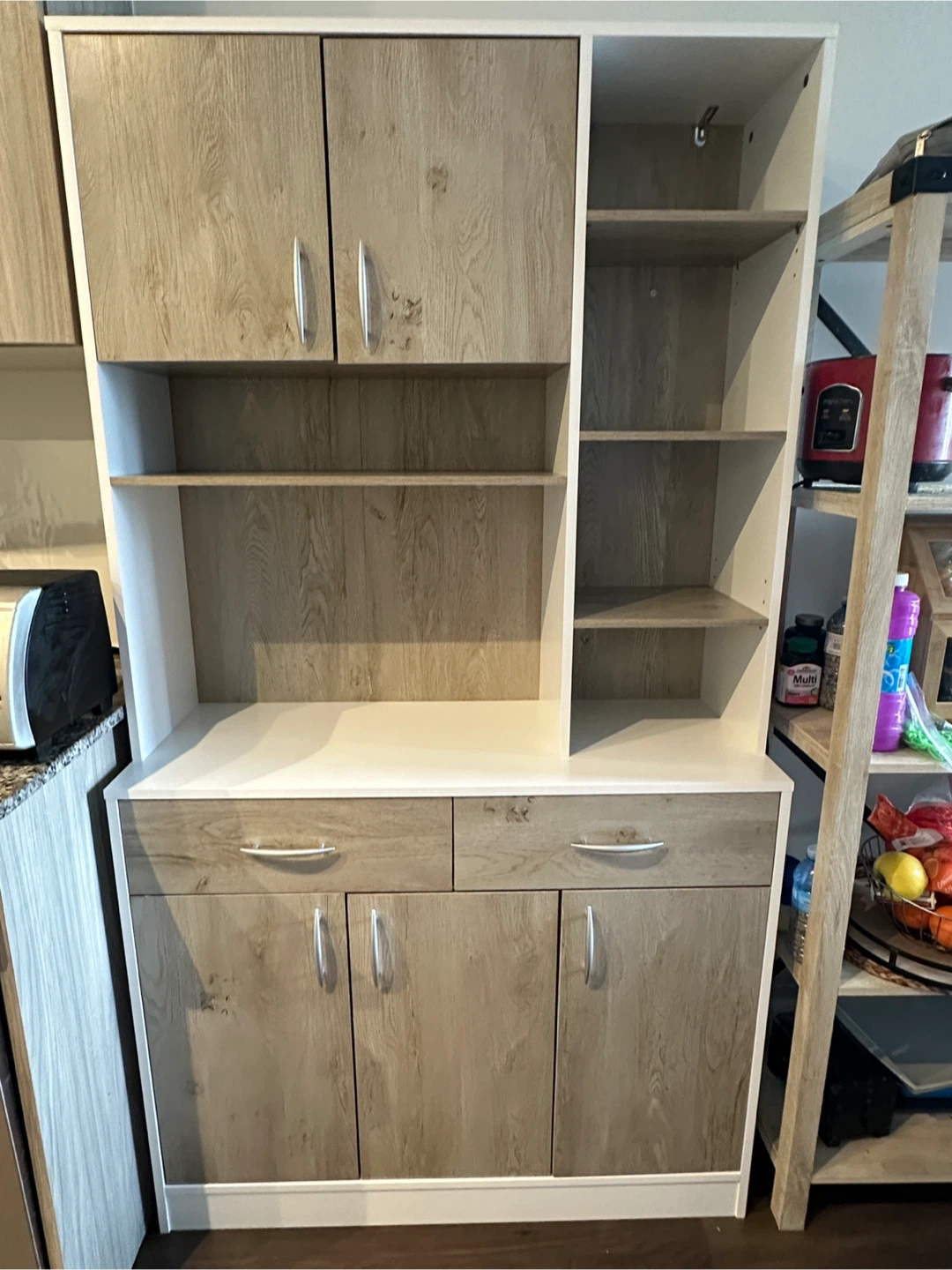 White & Wood Grain Hutch Cabinet - photo 2