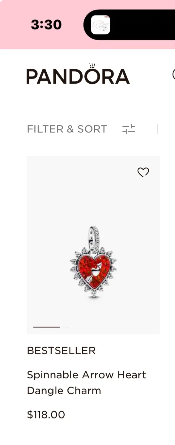 Pandora Spinnable Arrow Heart Dangle Charm image indicator(2)