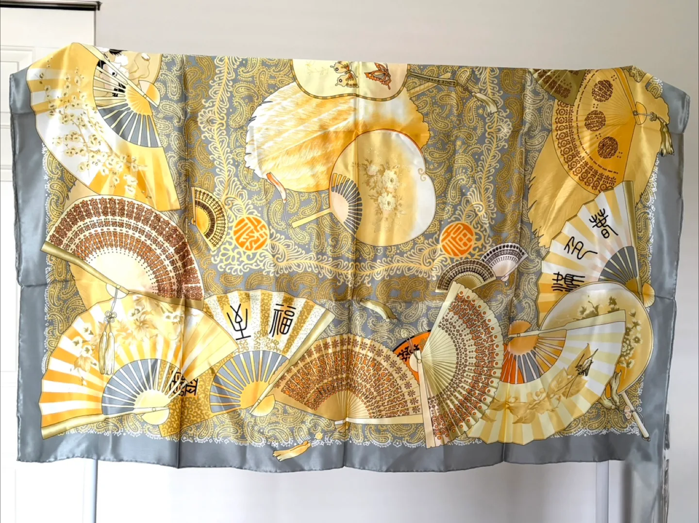 Vintage 100% Silk Scarf - Fan Design thumbnail