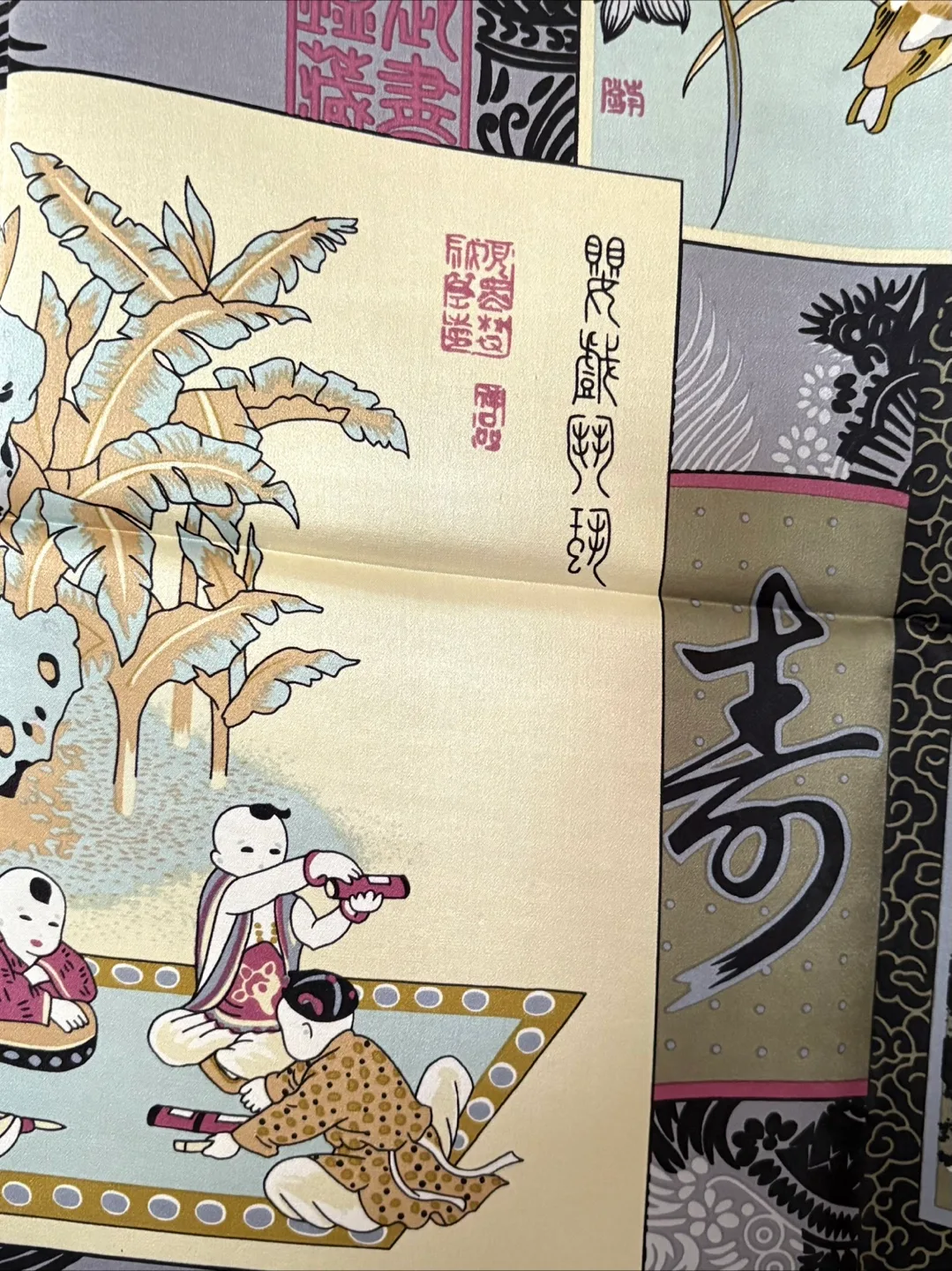 Patterned Silk Scarf with Asian Arts Design - New image indicator(4)