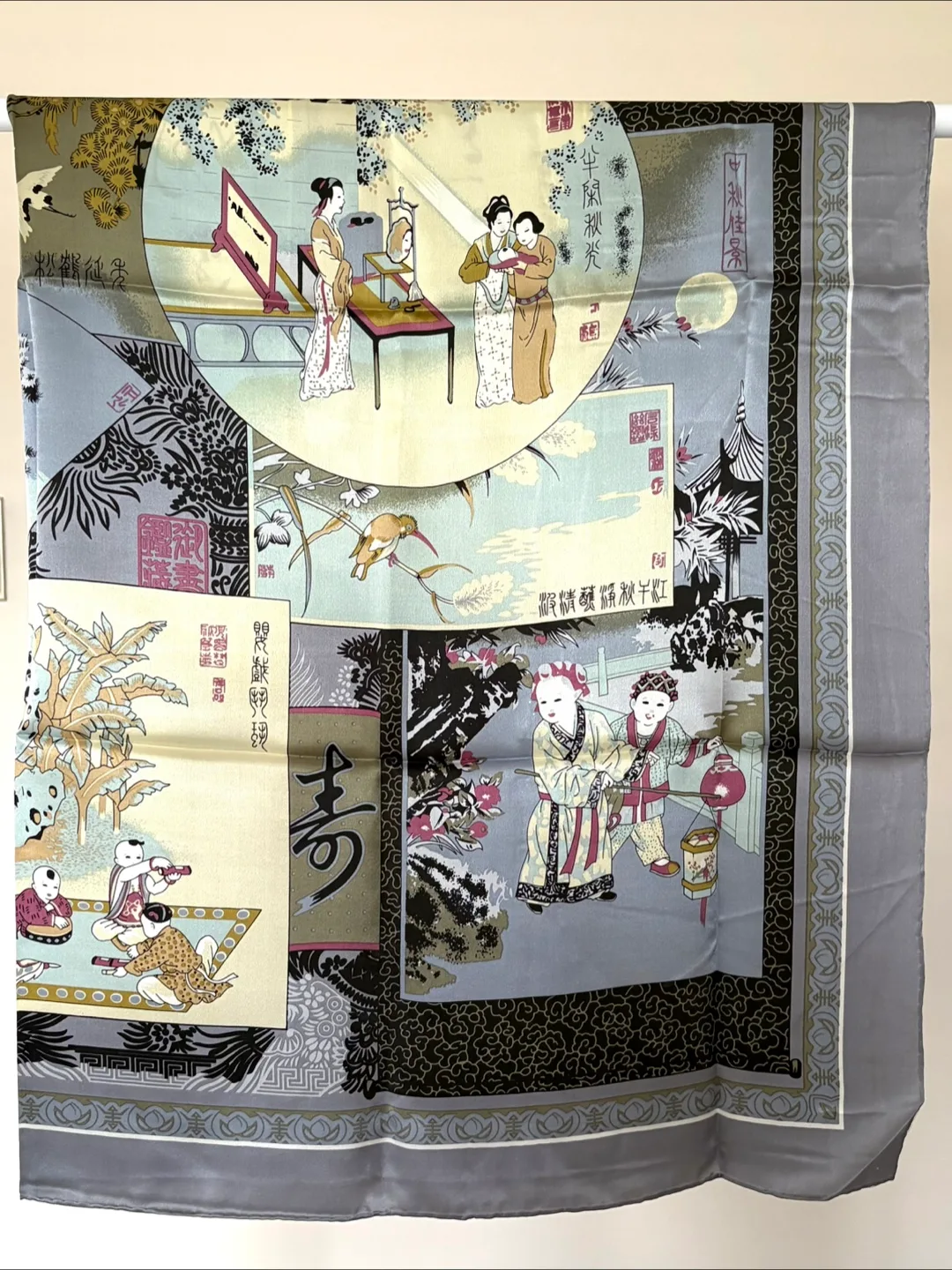 Patterned Silk Scarf with Asian Arts Design - New image indicator(2)