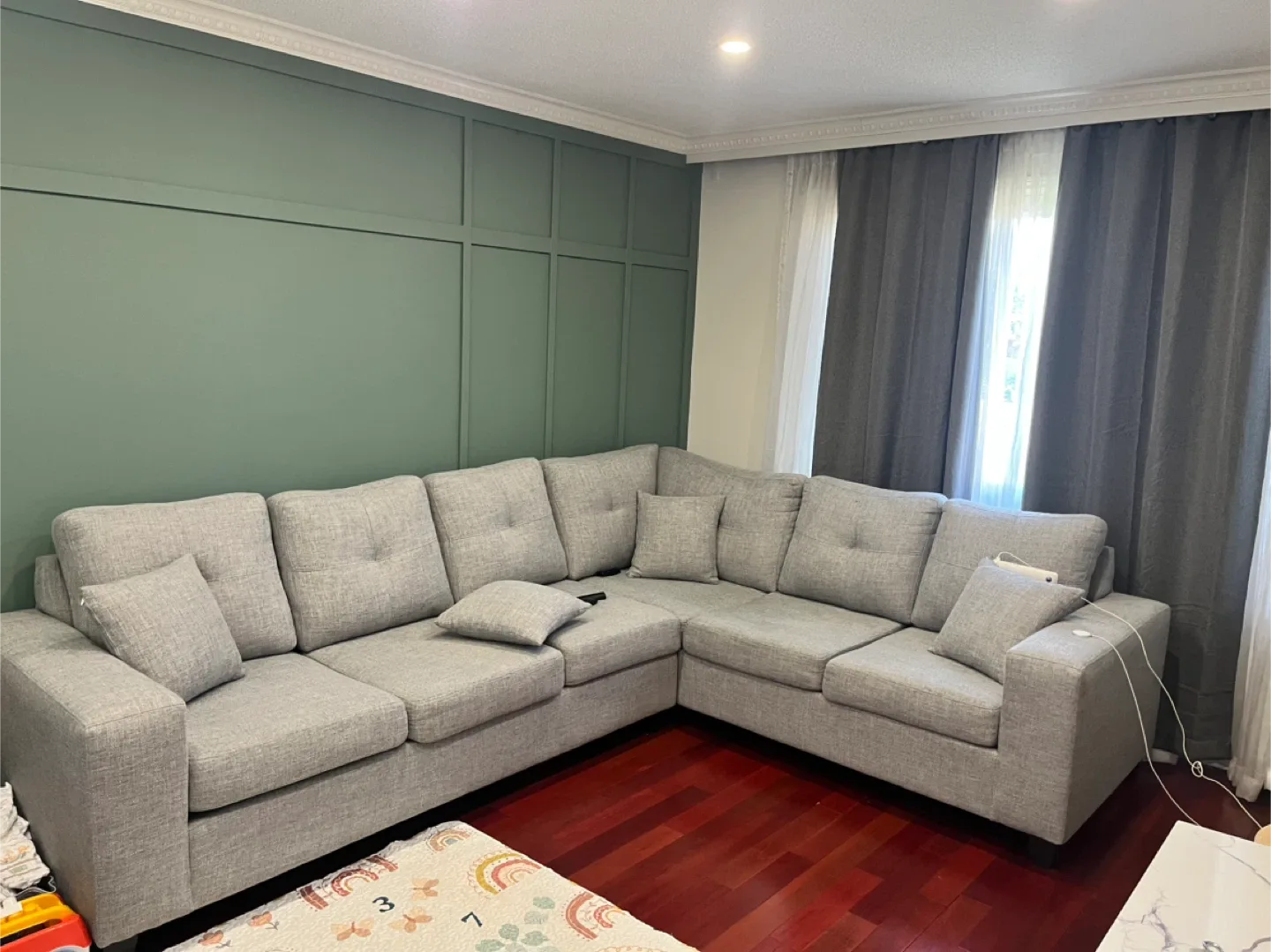 Grey Sectional Sofa with Pillows - moving sale image indicator(5)