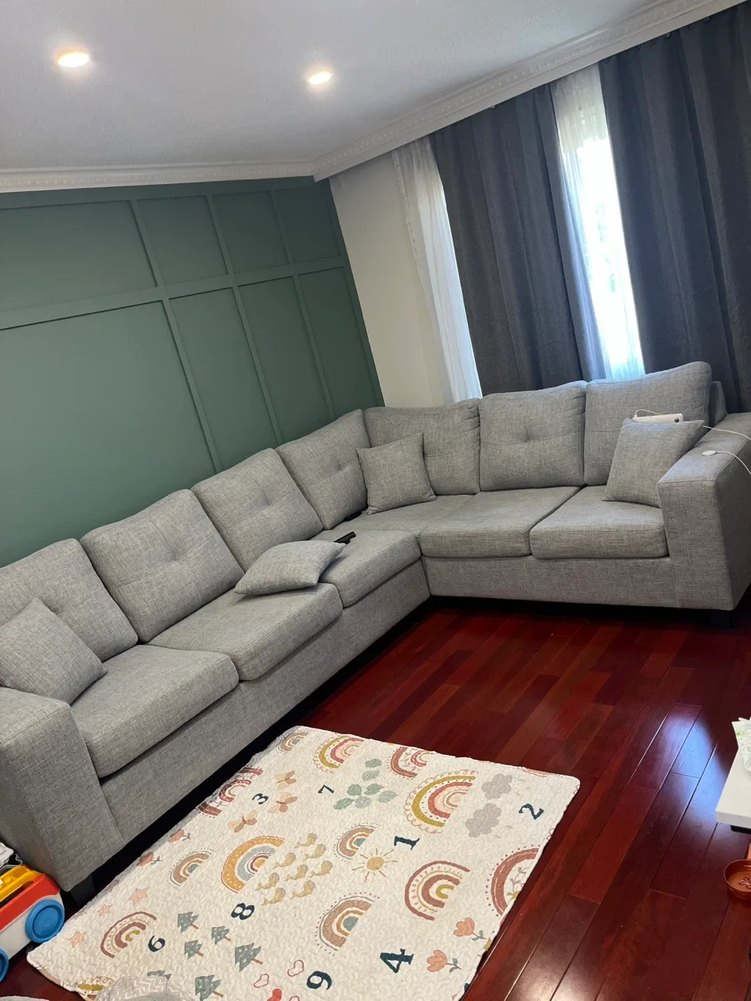 Grey Sectional Sofa with Pillows - moving sale image indicator(4)