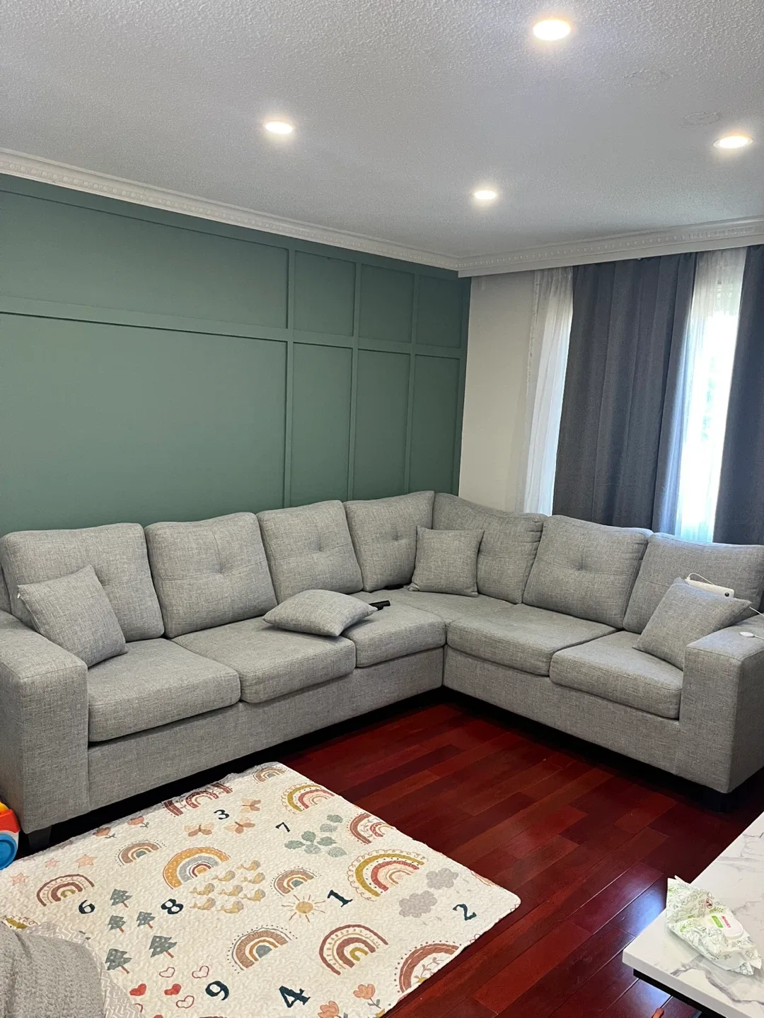 Grey Sectional Sofa with Pillows - moving sale image indicator(3)