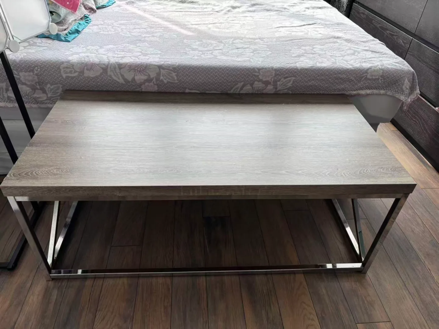 Coffee Table - Gray Wood & Chrome thumbnail