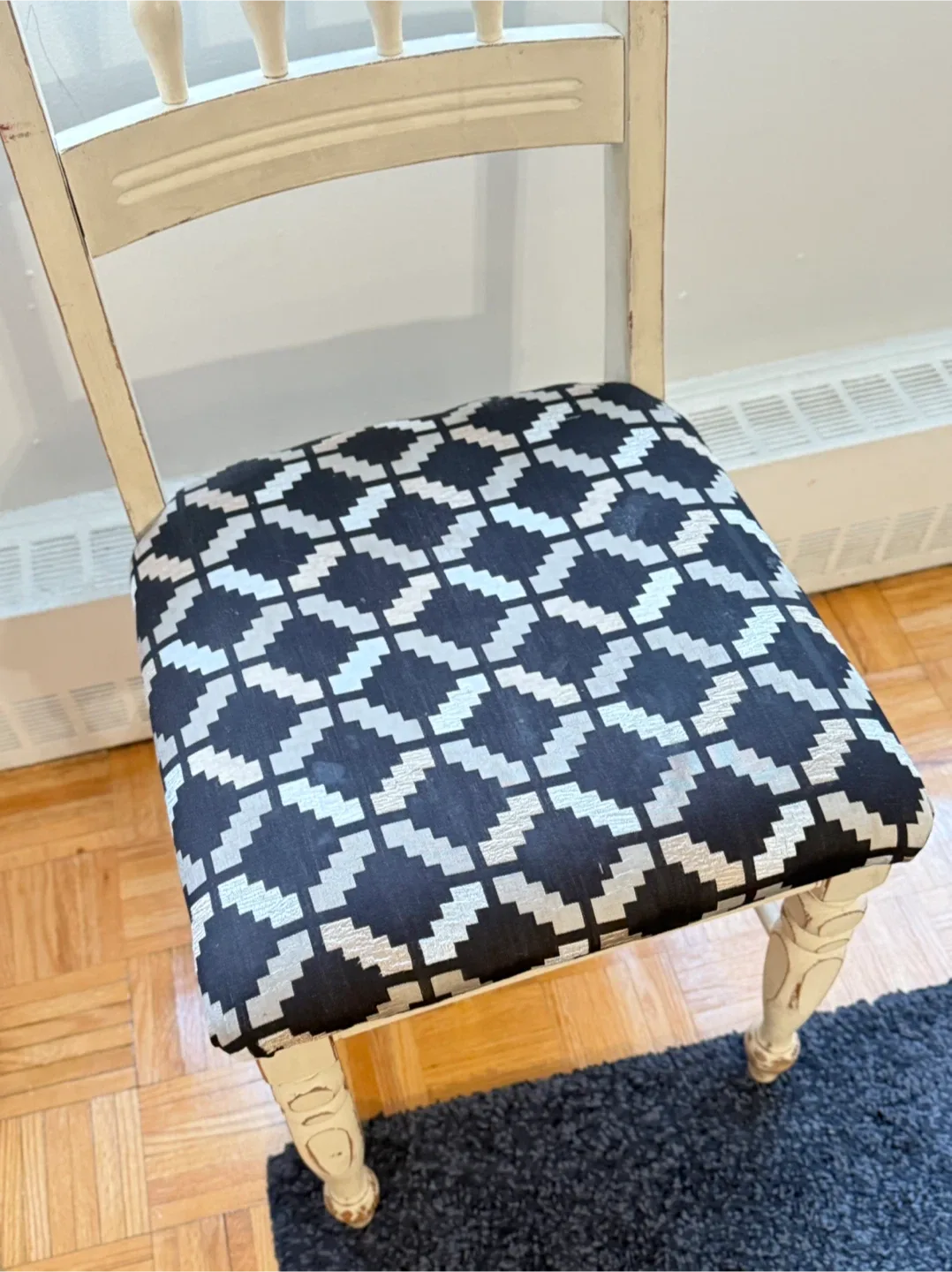 MOVING OUT SALE!! Vintage-Style Chair with Patterned Cushion thumbnail