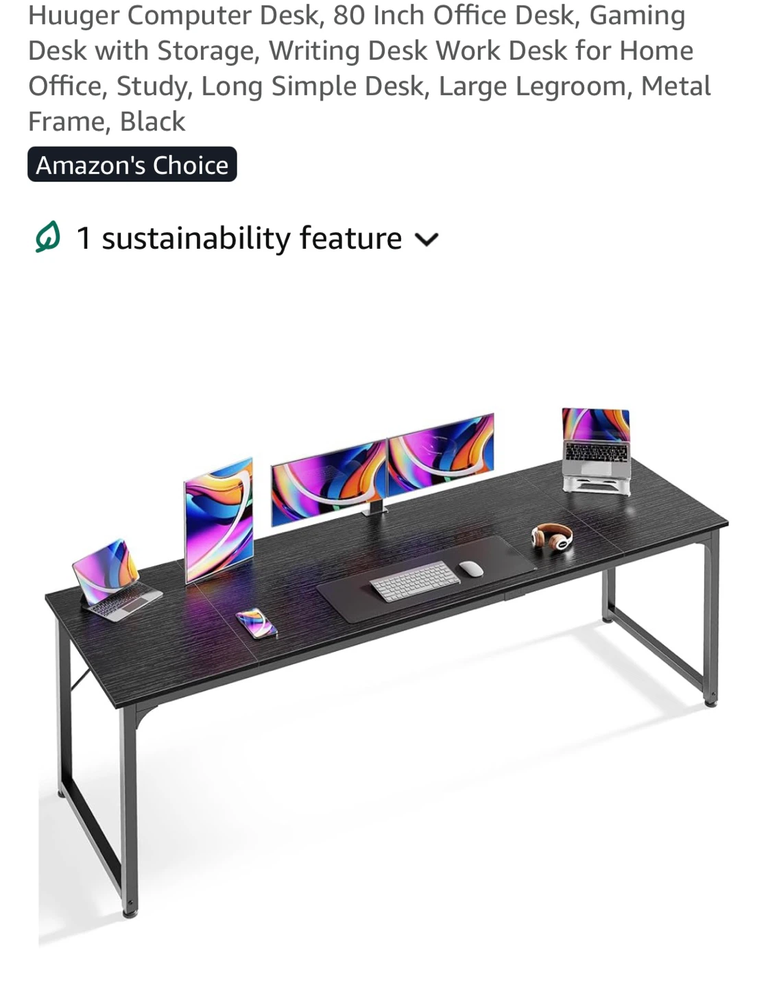 HuuGer 80 Inch Black Computer Desk