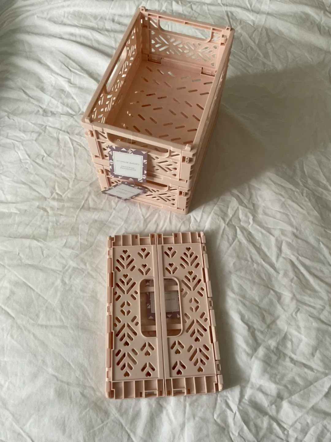 Brand New! 3 Pink Stackable & Foldable Storage Baskets thumbnail