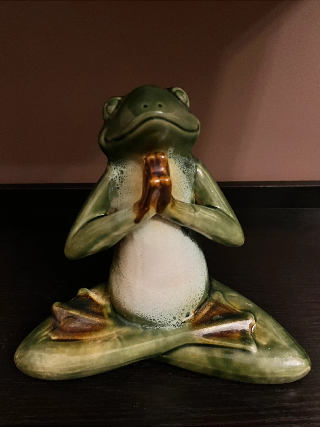 Yoga Meditation Frog Figurine - Green Ceramic