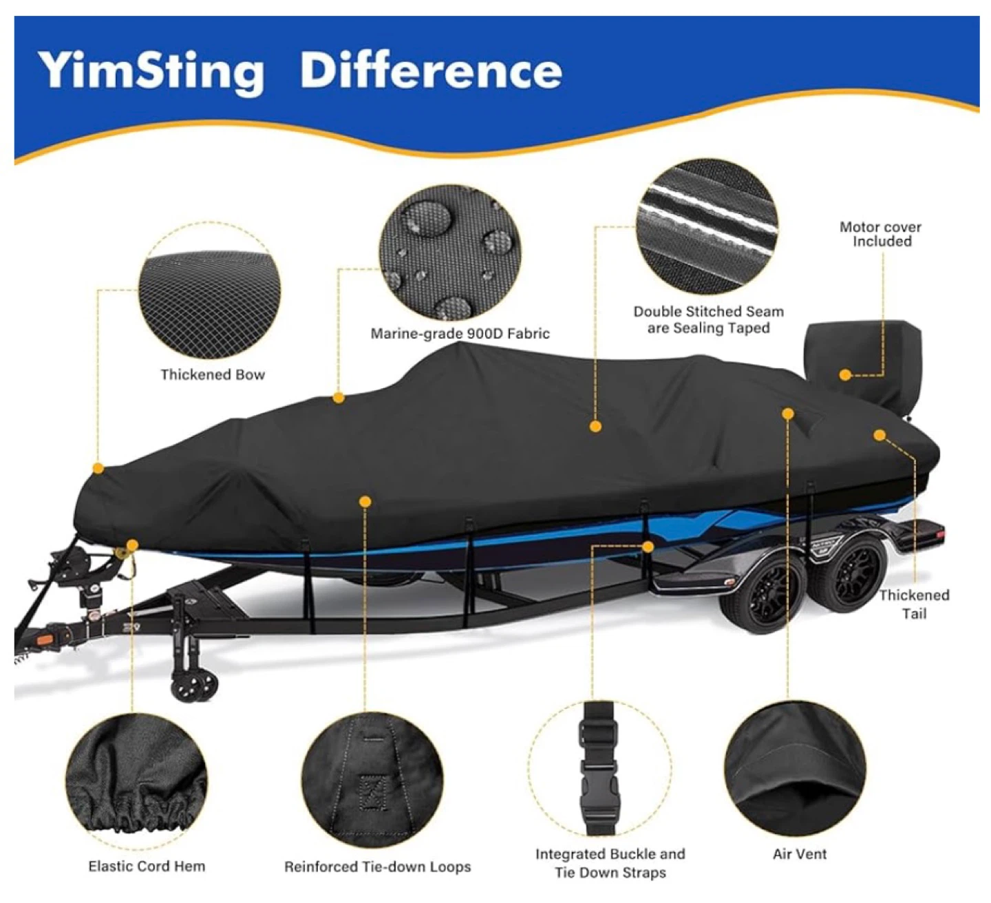 YimSting Boat Cover 17-19ft Black - photo 5