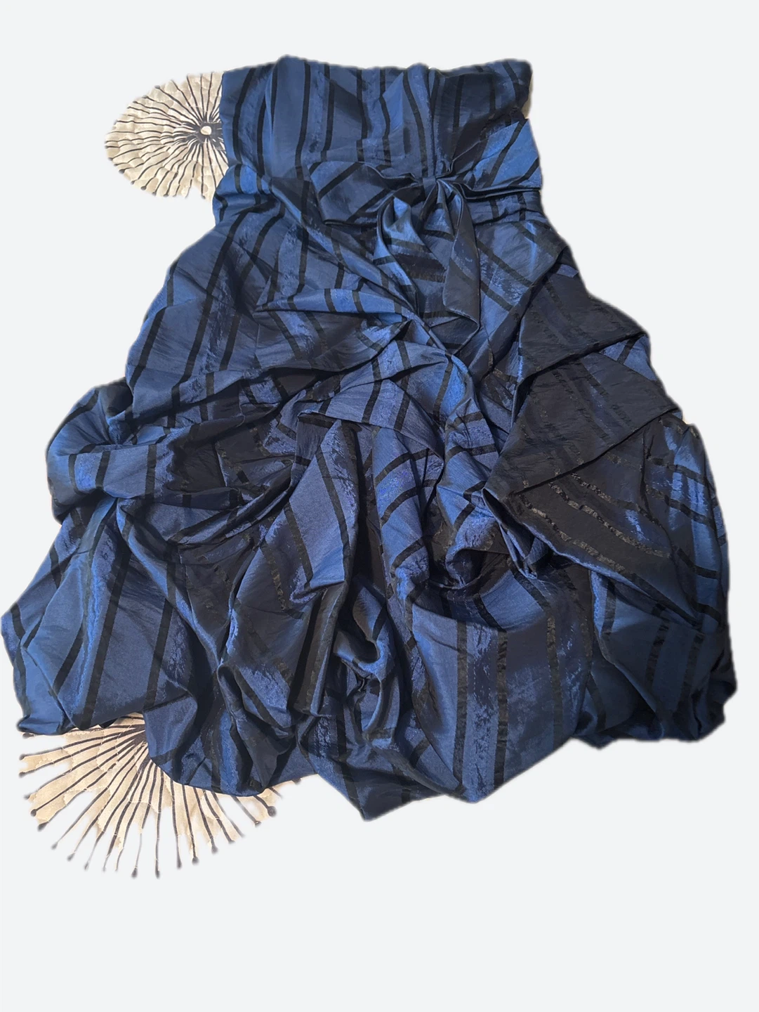 Blue Striped Strapless Cocktail Dress - Le  Chateau