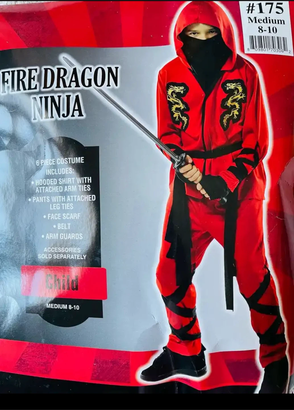 🥕Fire Dragon Ninja Costume - Size Medium (8-10)