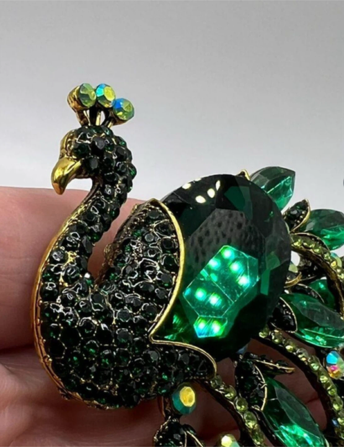 Peacock Brooch - Green Rhinestone - photo 3