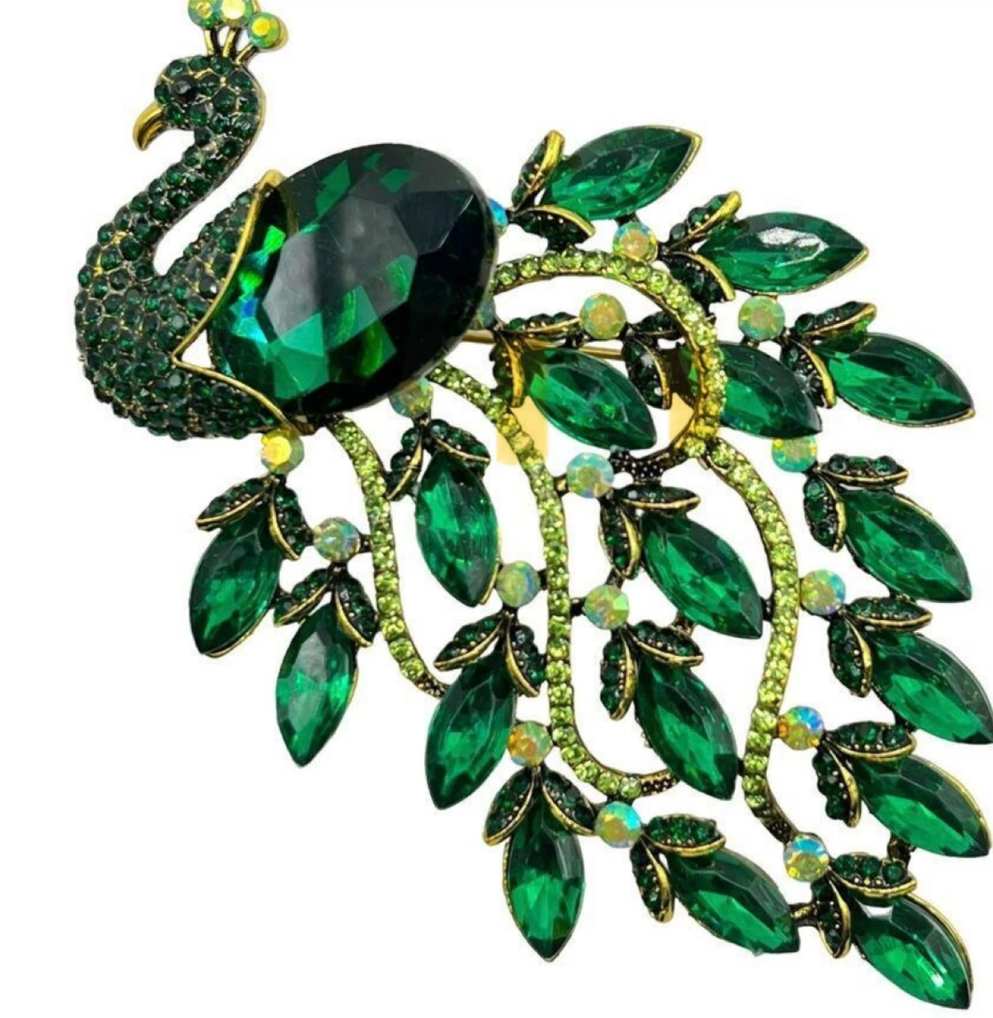 Peacock Brooch - Green Rhinestone - photo 2