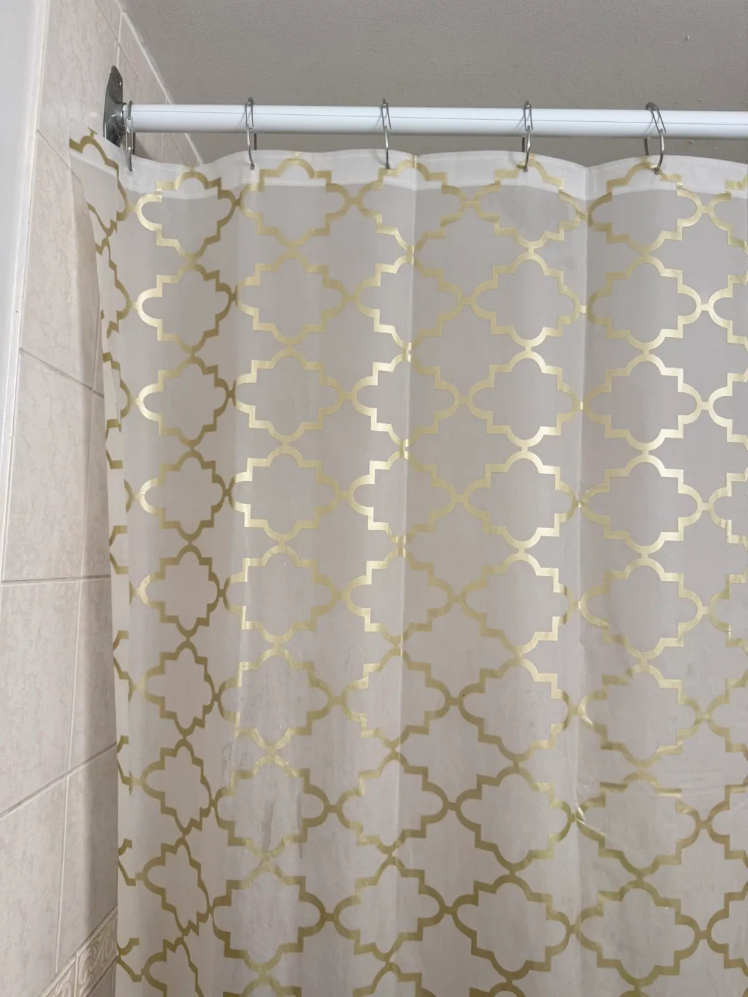 MOVING OUT SALE !! Gold Patterned Shower Curtain with hooks image indicator(2)