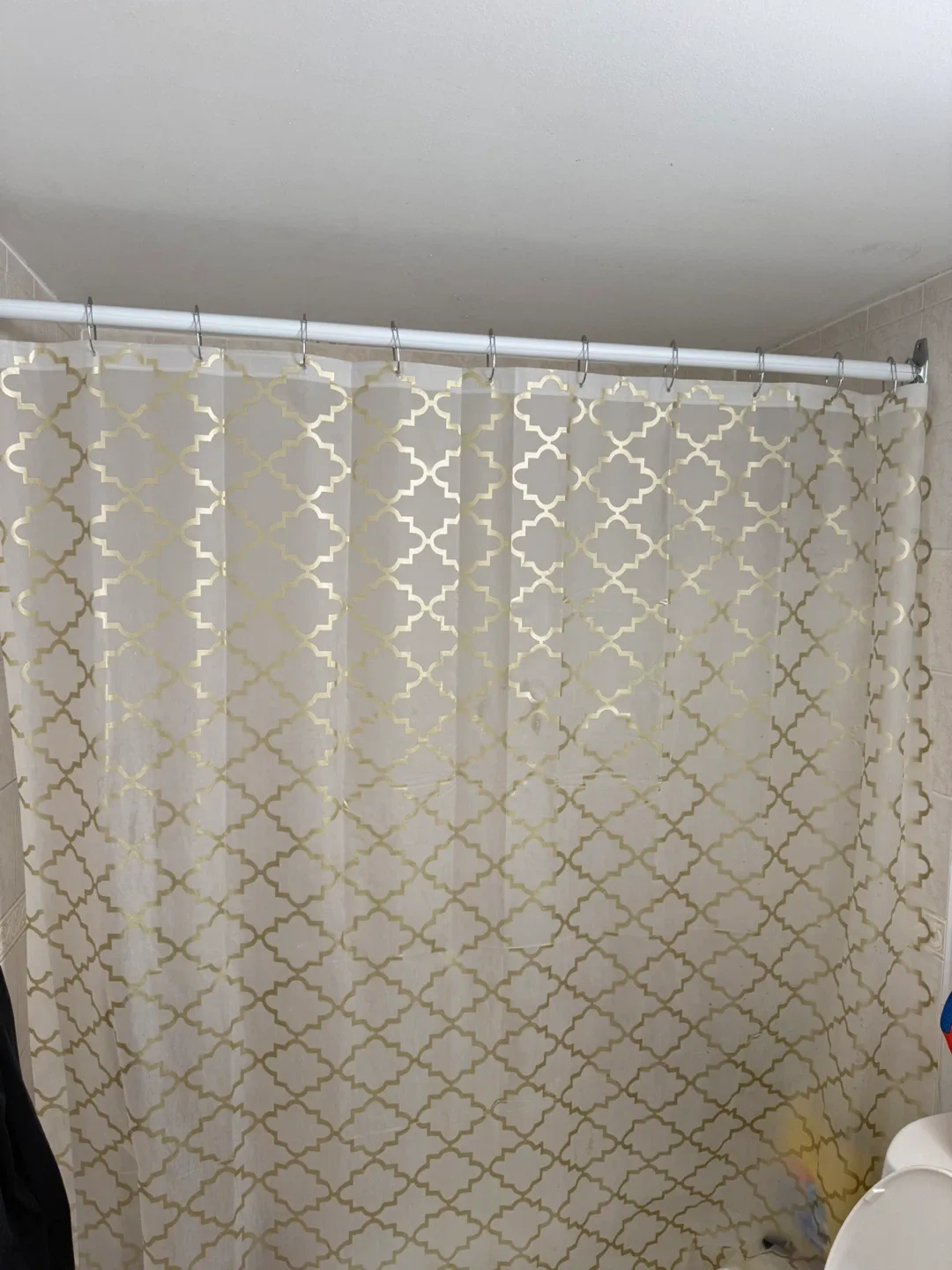 MOVING OUT SALE !! Gold Patterned Shower Curtain with hooks image indicator(3)