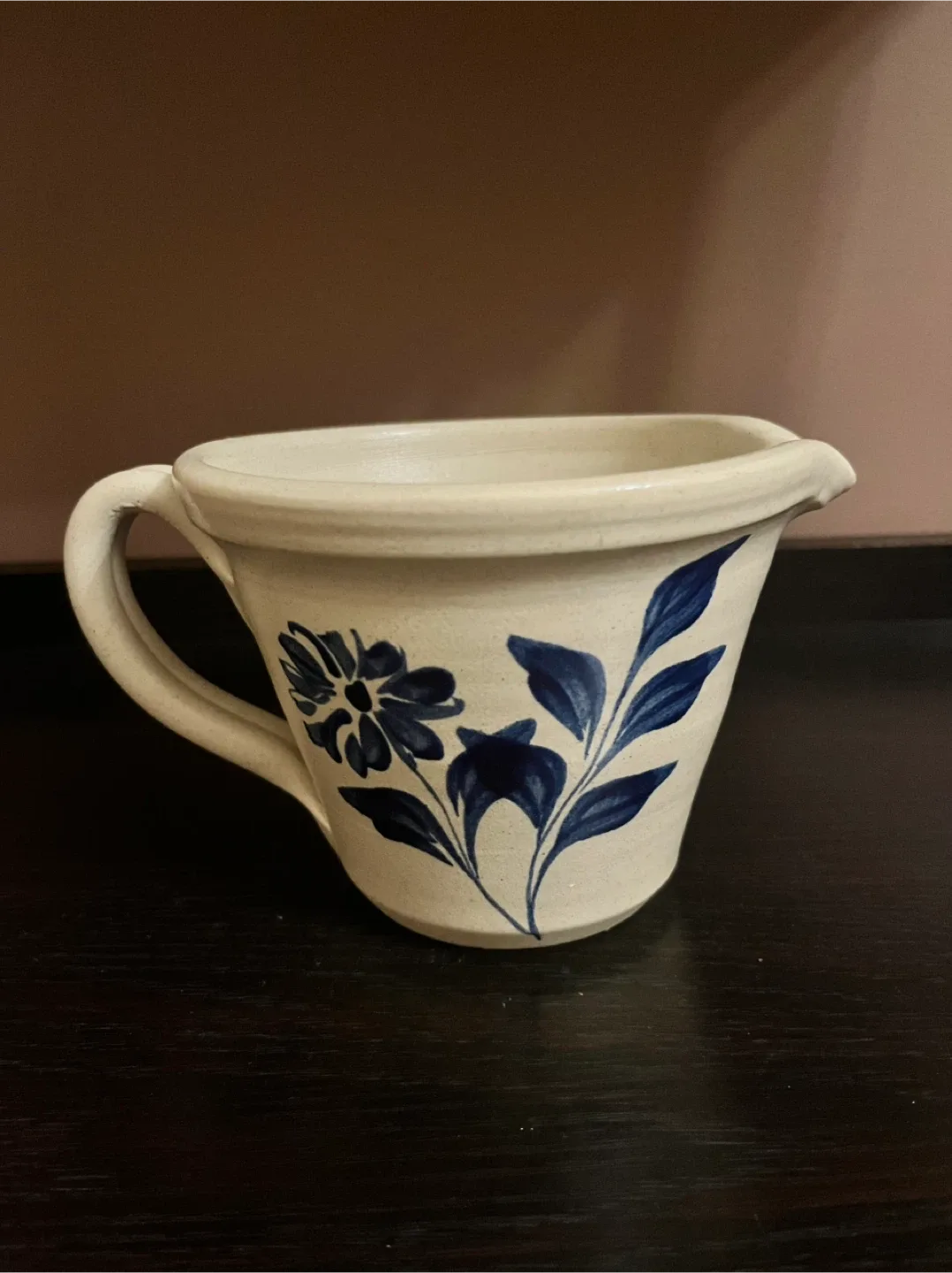 Handmade Stoneware Pottery Small Pitcher with Blue Floral Design thumbnail