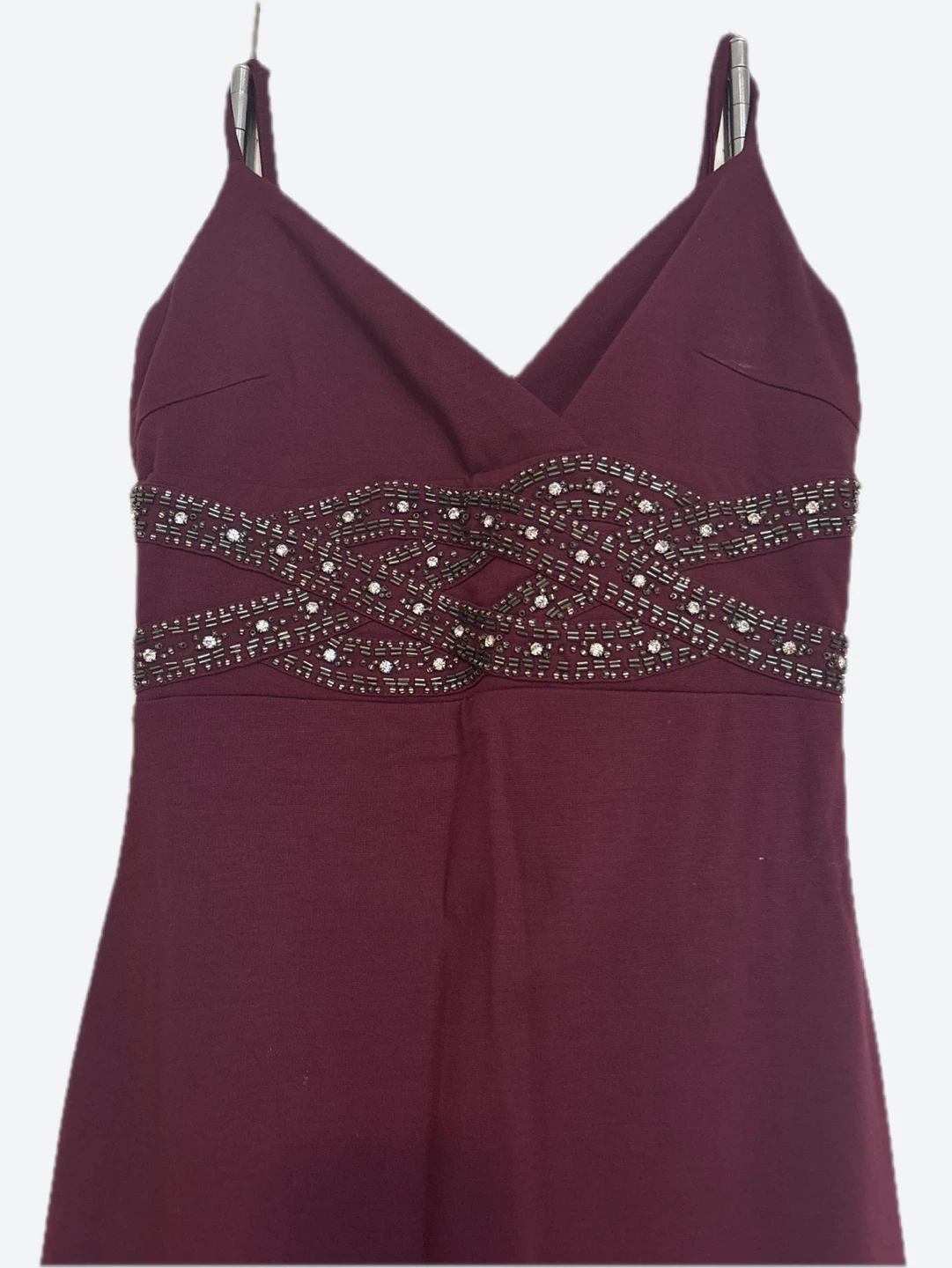 Burgundy beaded formal dress with slit - photo 2