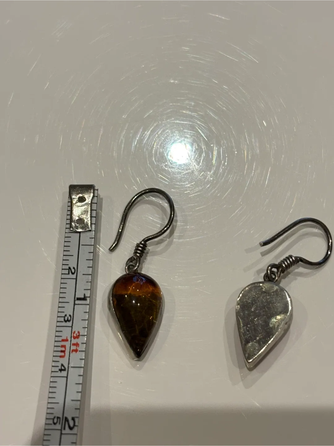 Teardrop Real Amber Sterling Silver Earrings image indicator(3)