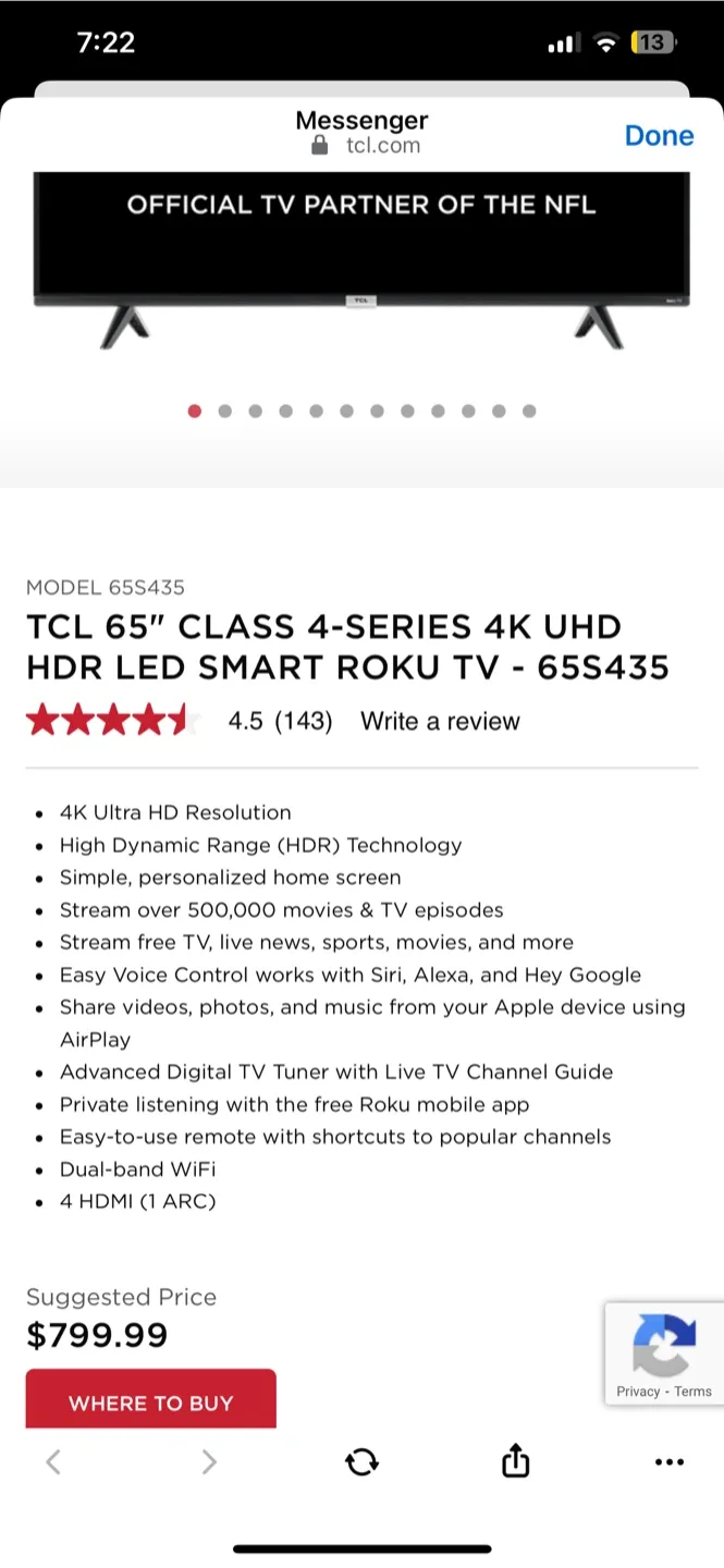 TCL 65" 4K UHD HDR LED Smart Roku TV - 65S435 image indicator(5)
